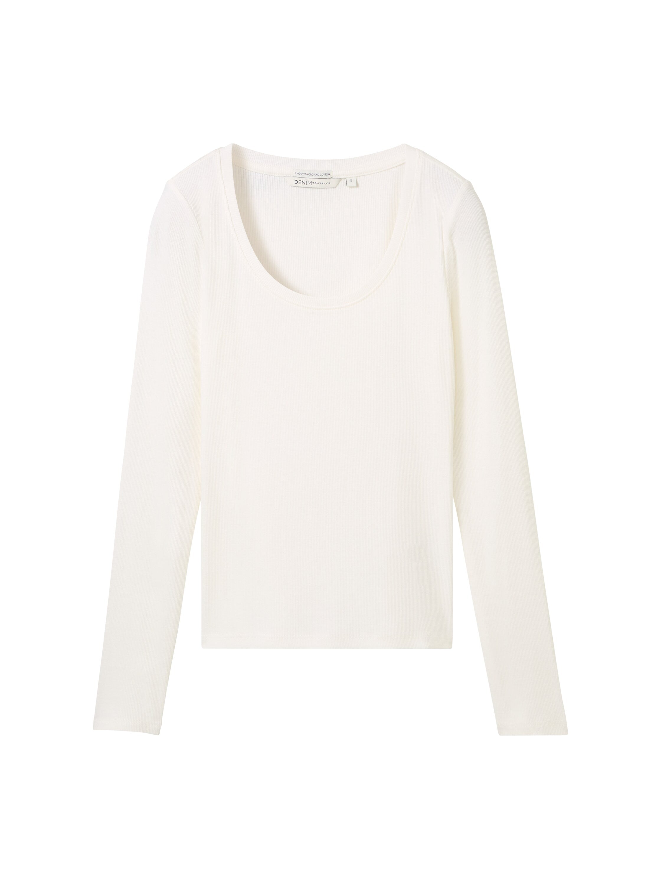 Tom Tailor Ribbed Long Sleeved Off White Cotton Top