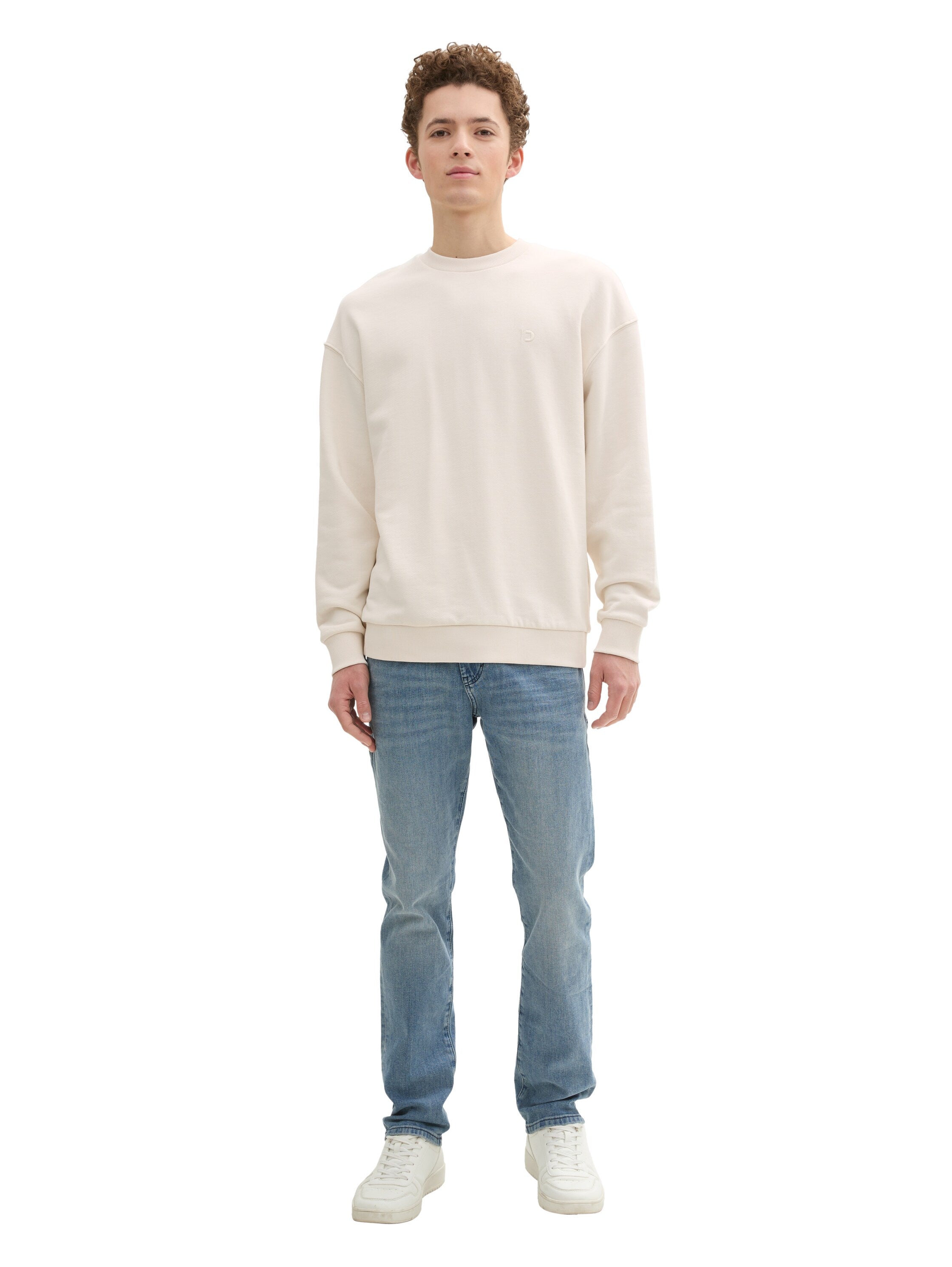 Tom Tailor Round Neck Beige Sweater With Logo Embroidery