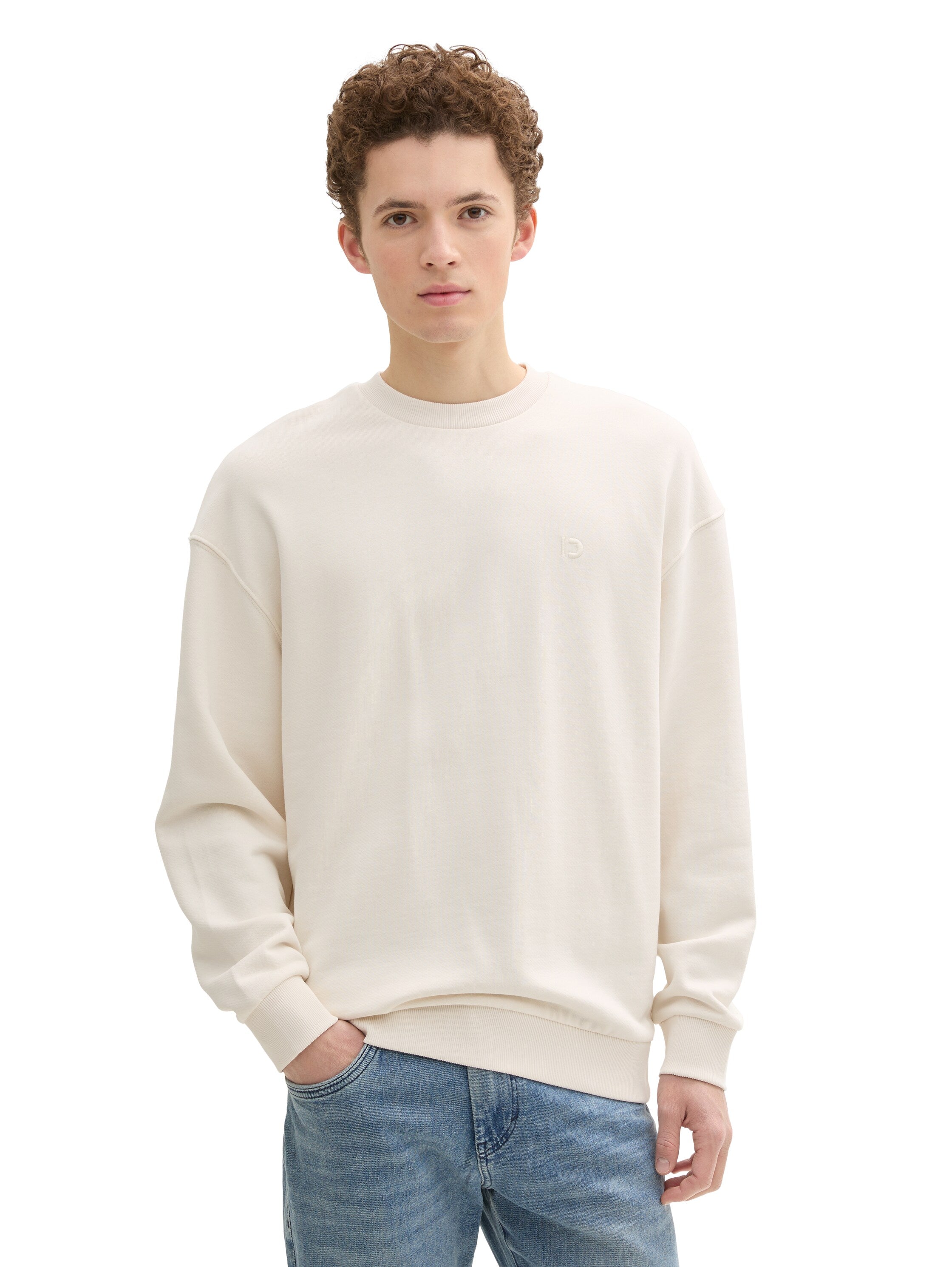 Tom Tailor Round Neck Beige Sweater With Logo Embroidery