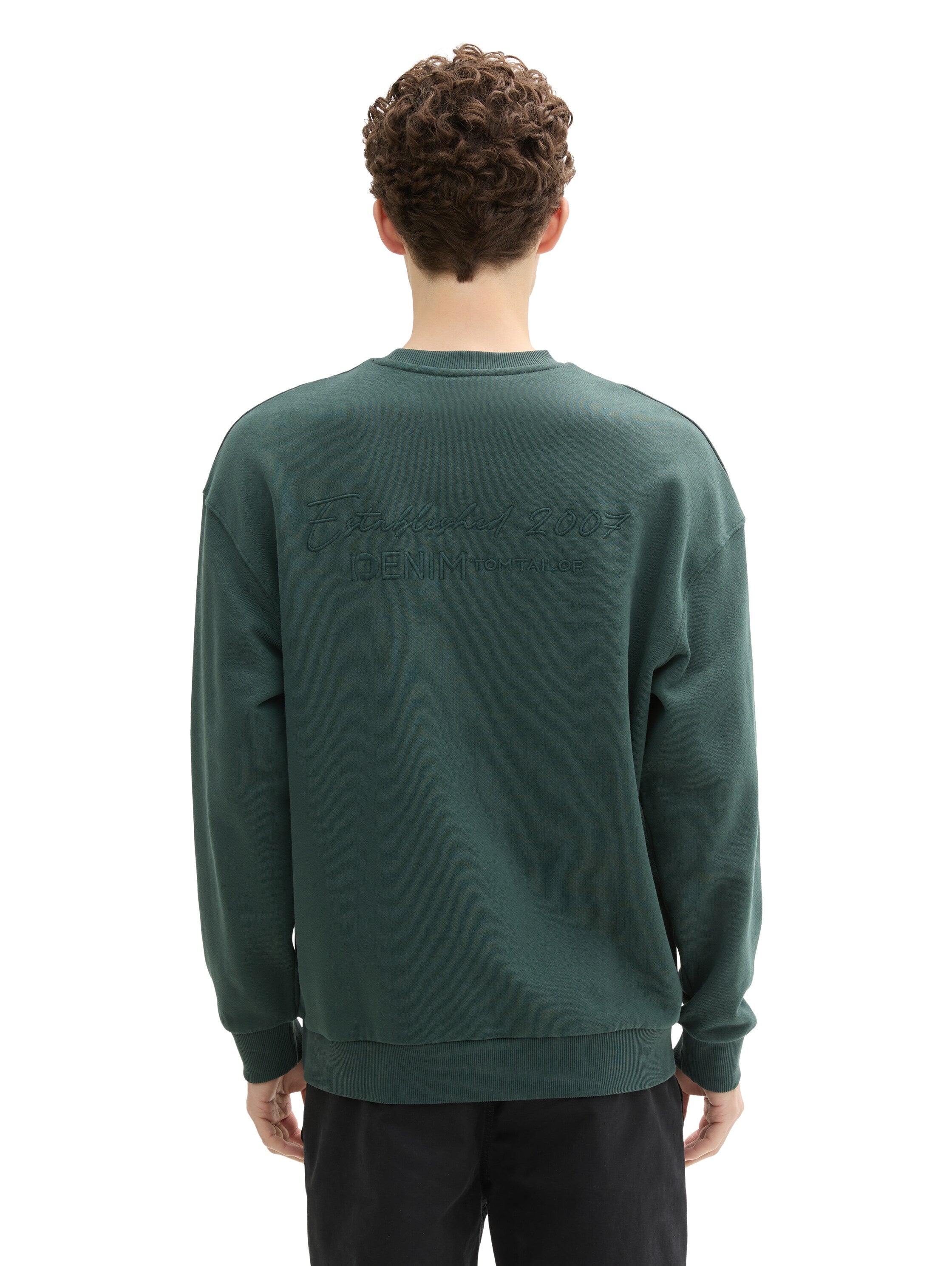 Tom Tailor Round Neck Dark Green Sweater With Logo Embroidery