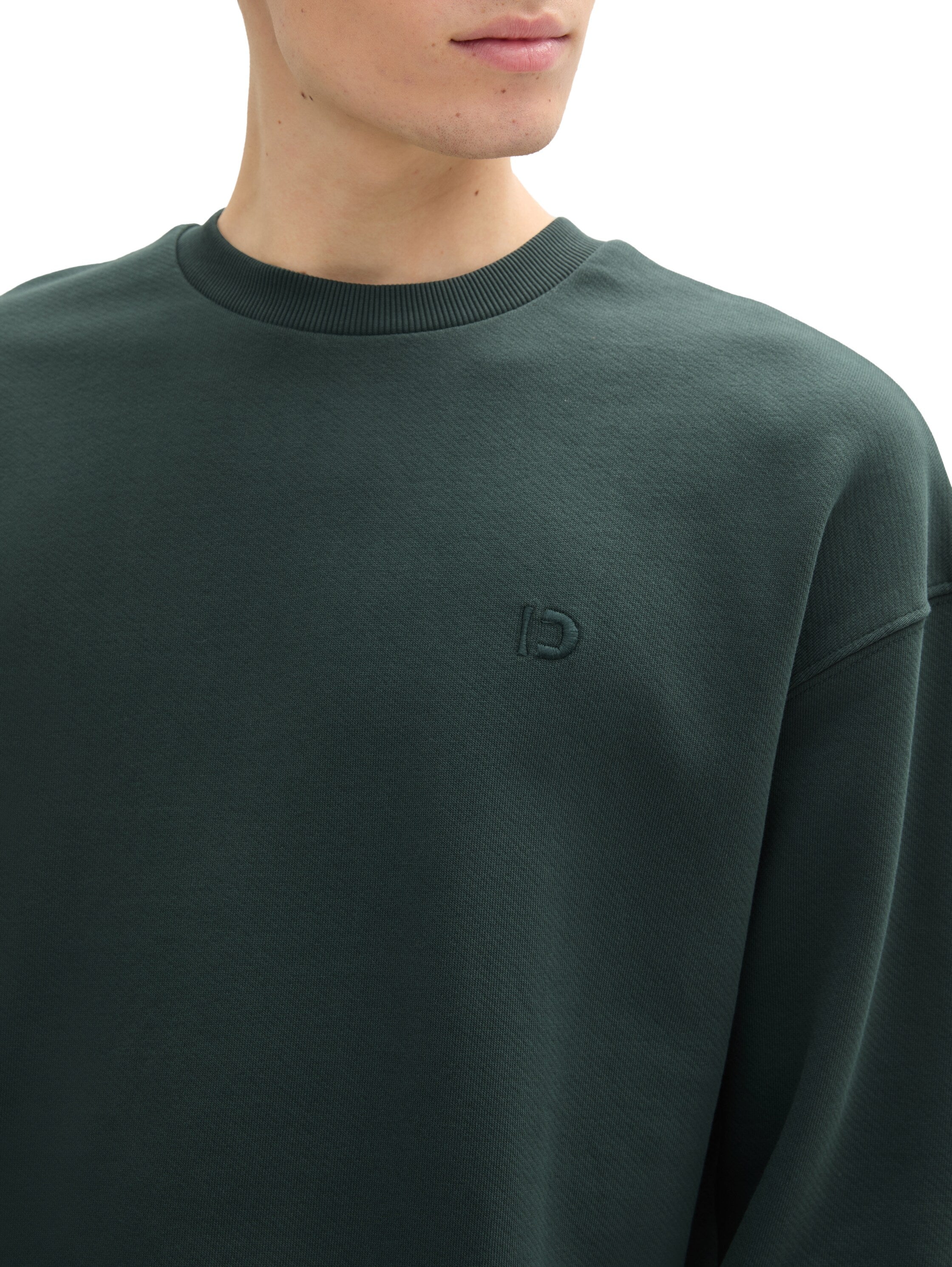 Tom Tailor Round Neck Dark Green Sweater With Logo Embroidery