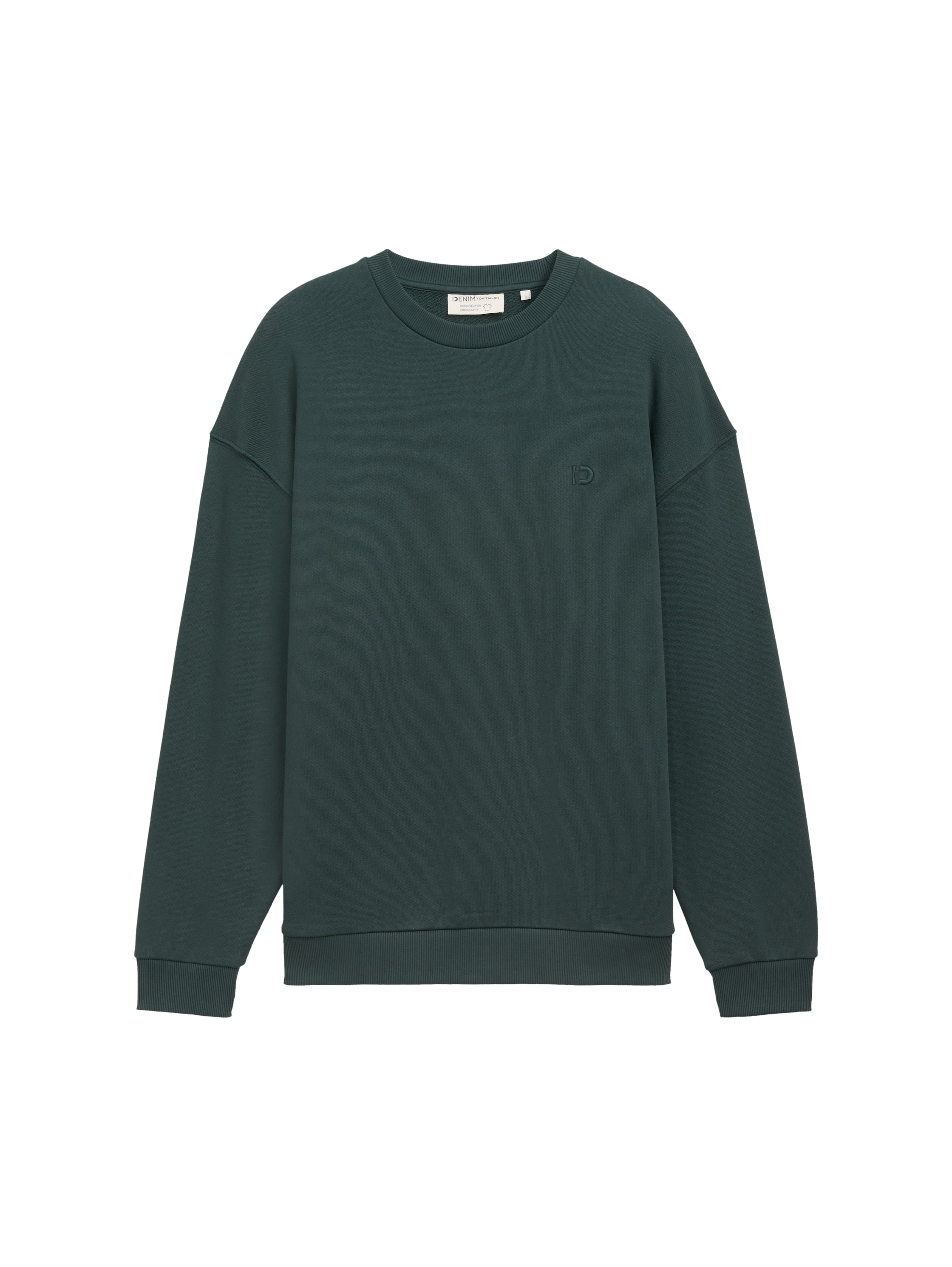 Tom Tailor Round Neck Dark Green Sweater With Logo Embroidery