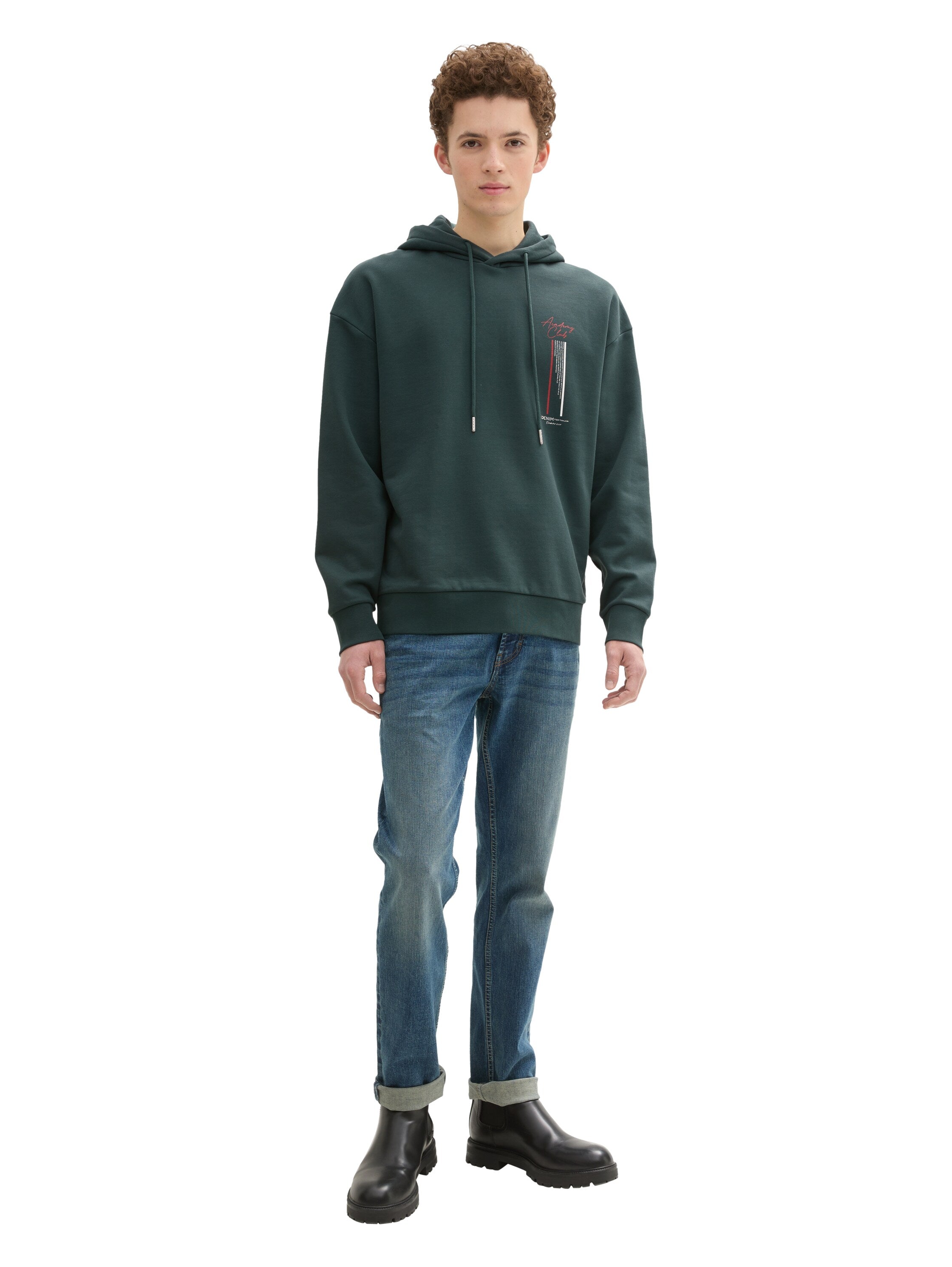 Tom Tailor Relaxed Dark Green Hoodie With a Print