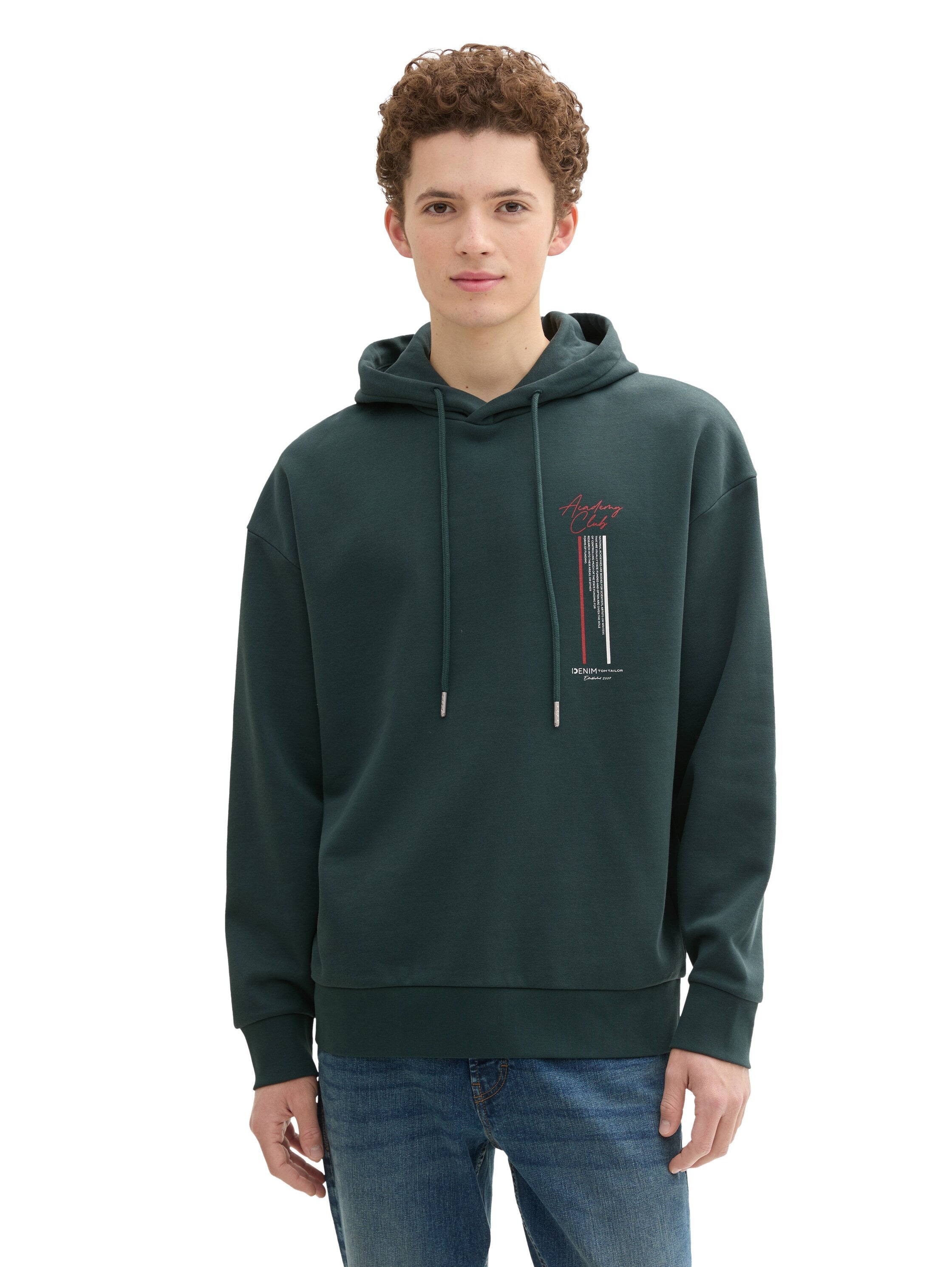 Tom Tailor Relaxed Dark Green Hoodie With a Print