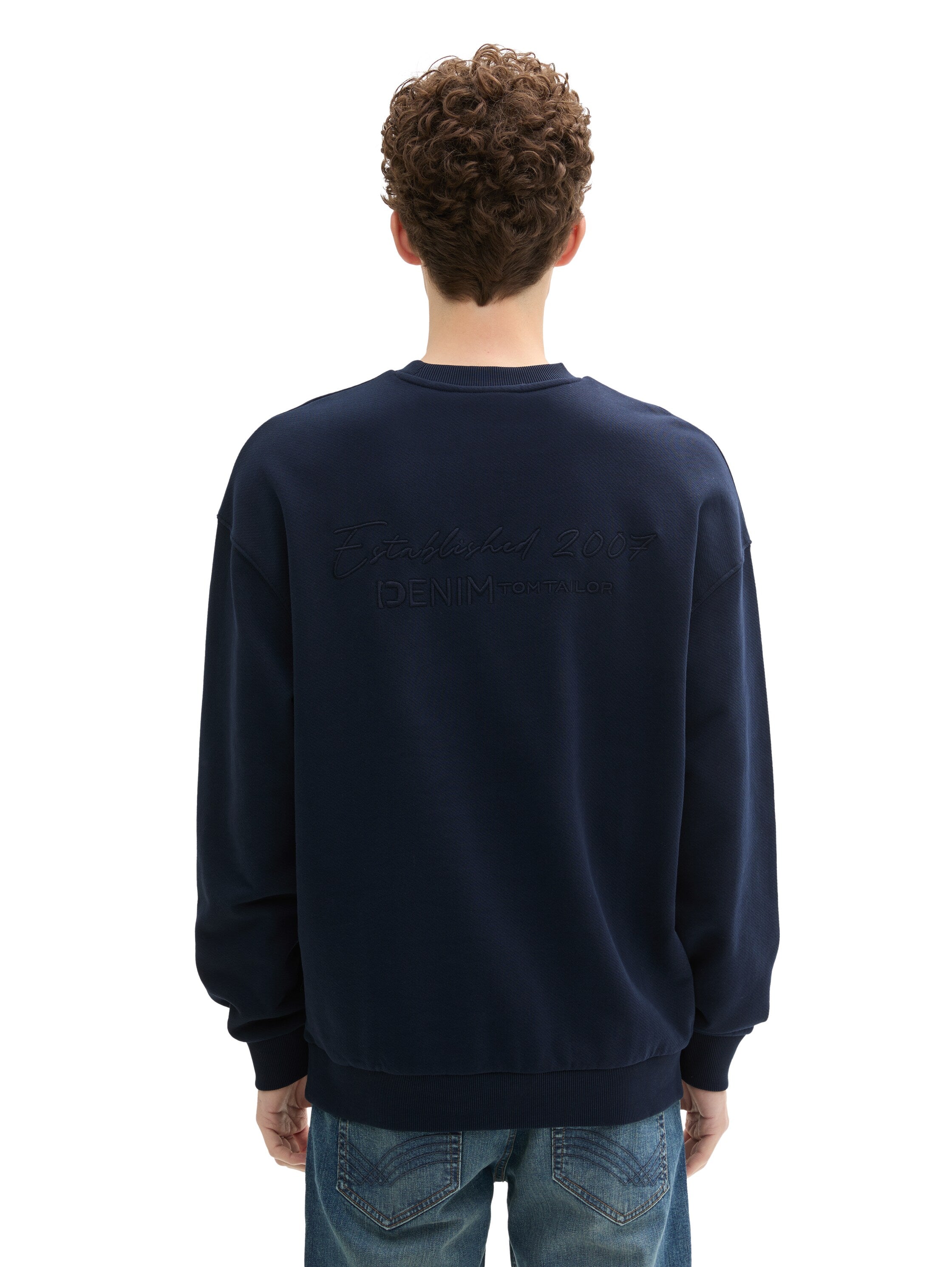 Tom Tailor Round Neck Navy Sweater With Logo Embroidery