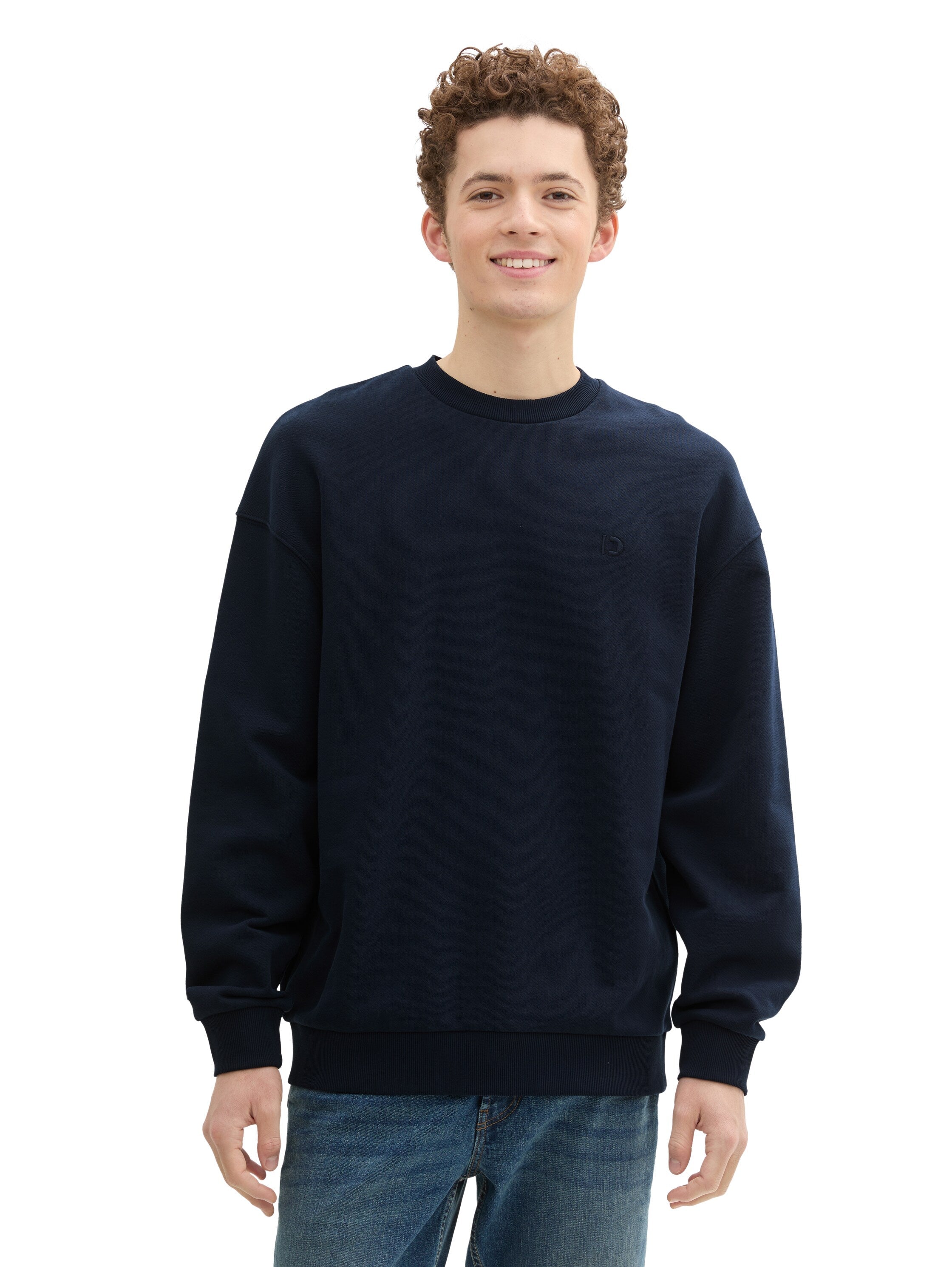 Tom Tailor Round Neck Navy Sweater With Logo Embroidery