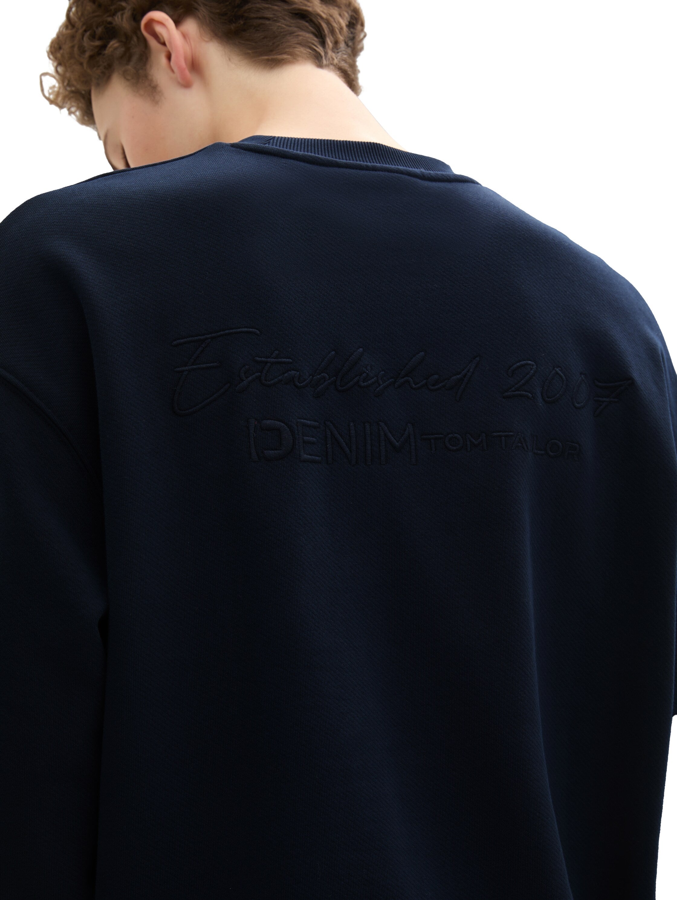 Tom Tailor Round Neck Navy Sweater With Logo Embroidery