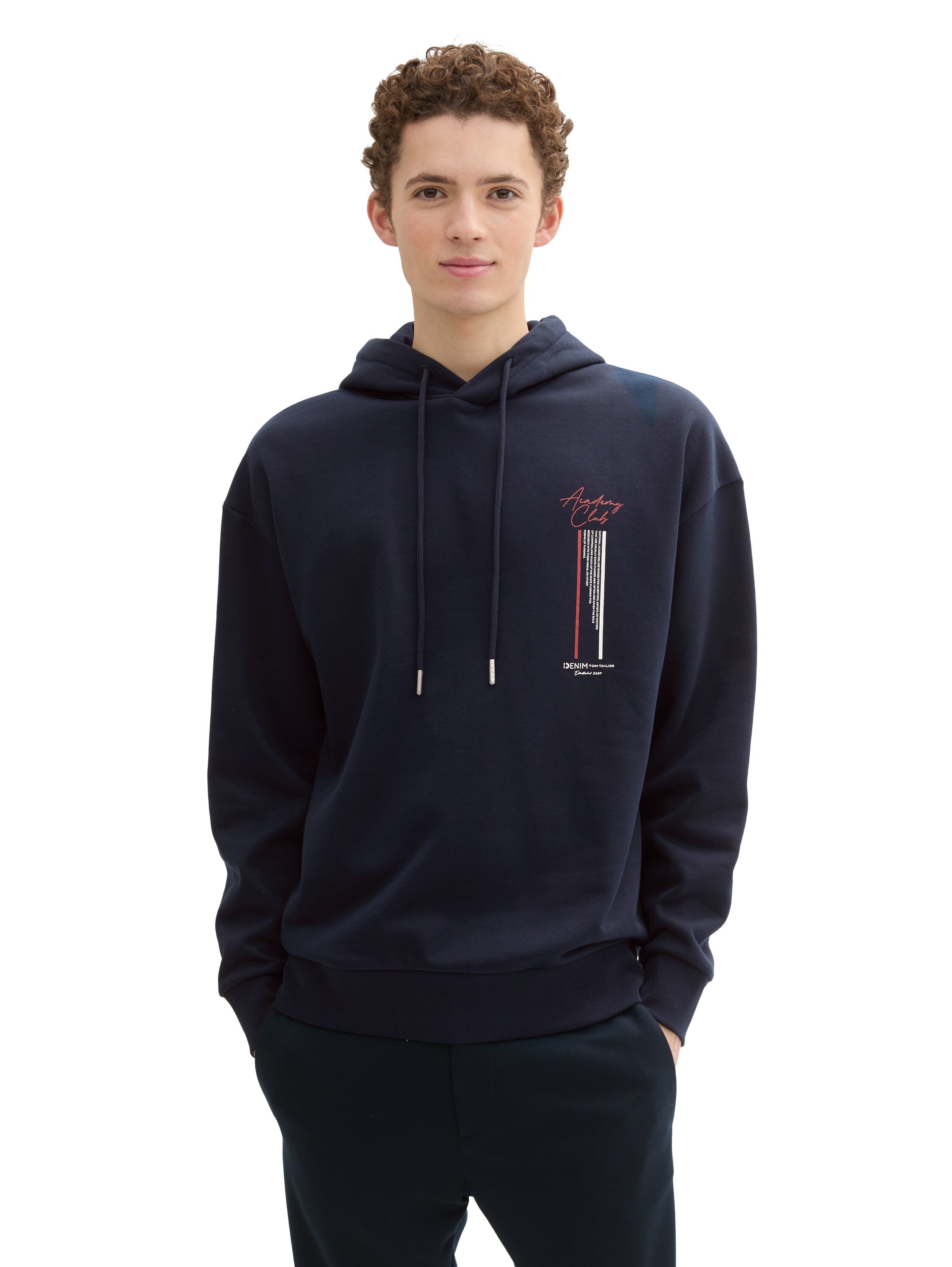 Tom Tailor Relaxed Navy Hoodie With a Print