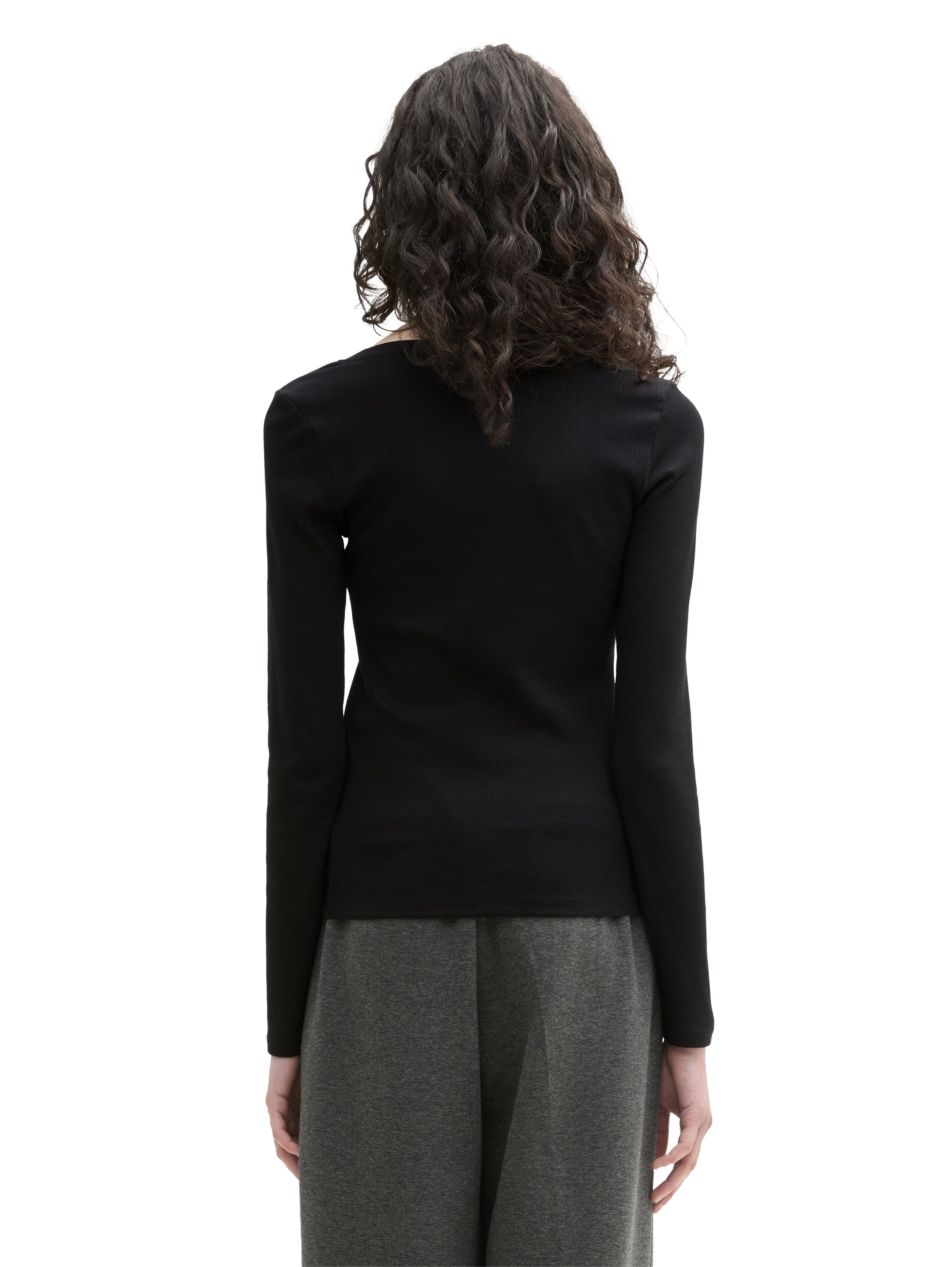 Tom Tailor Ribbed Long Sleeved Black Cotton Top