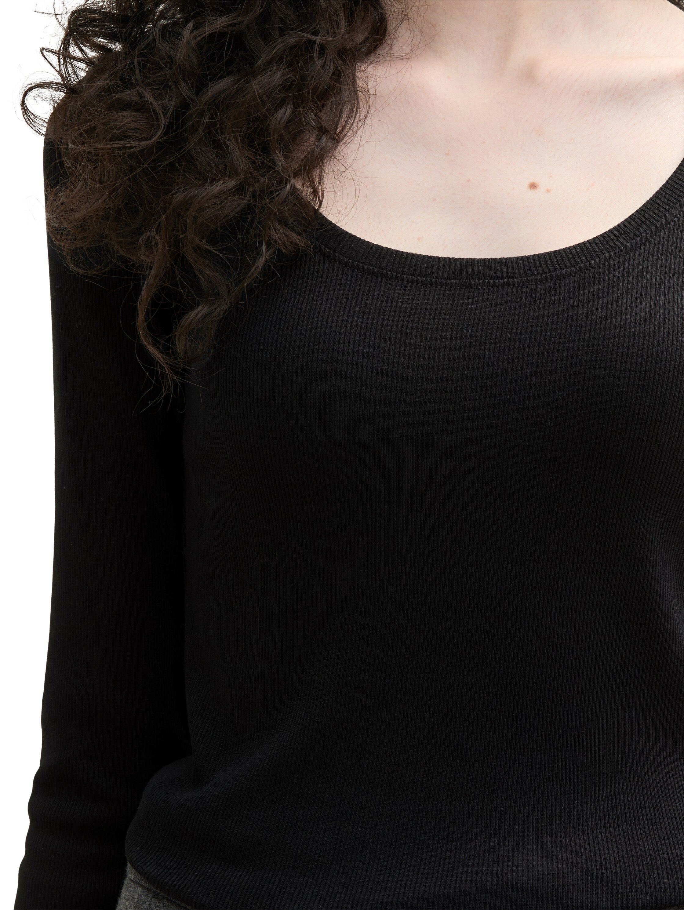 Tom Tailor Ribbed Long Sleeved Black Cotton Top