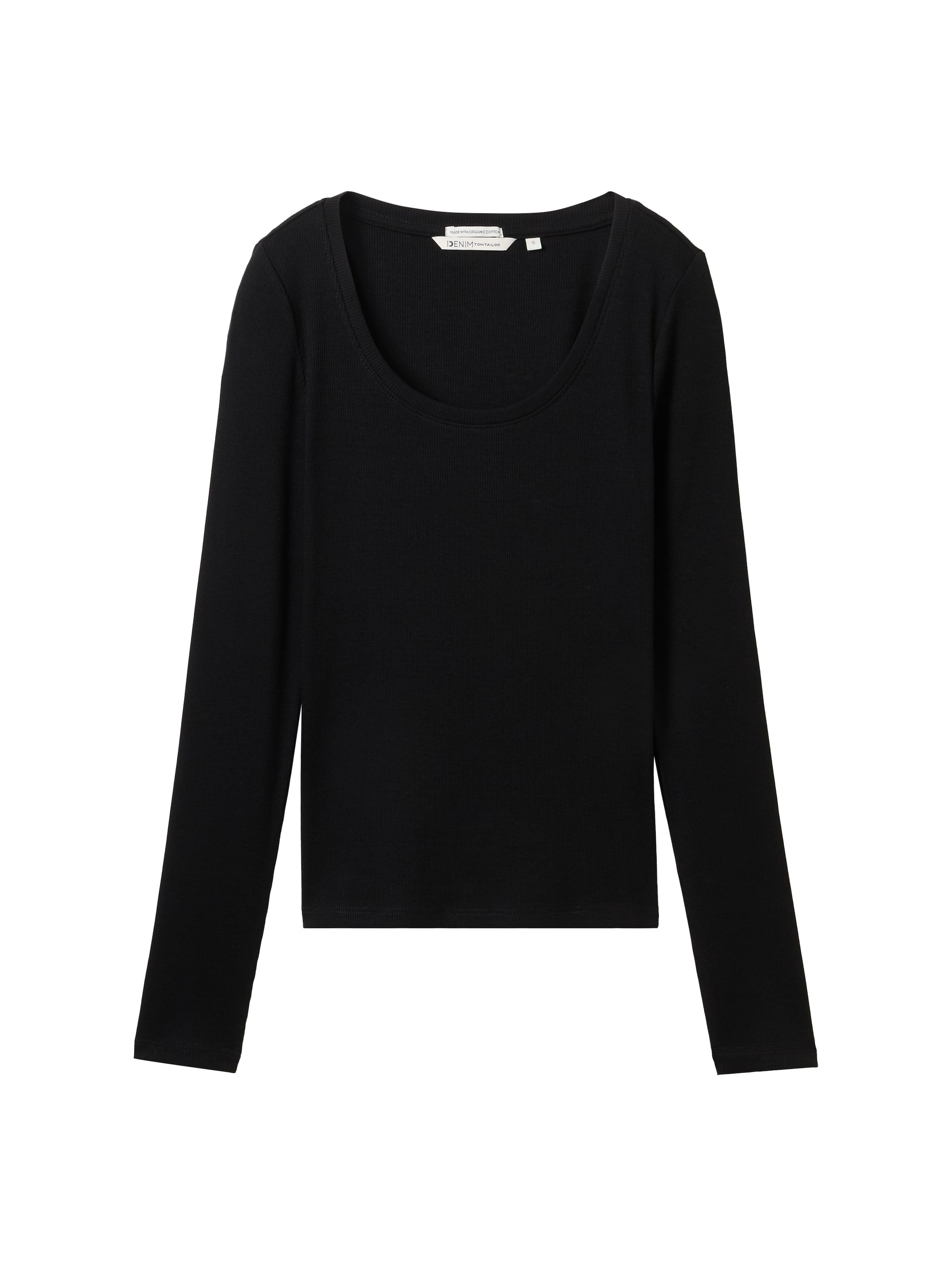 Tom Tailor Ribbed Long Sleeved Black Cotton Top