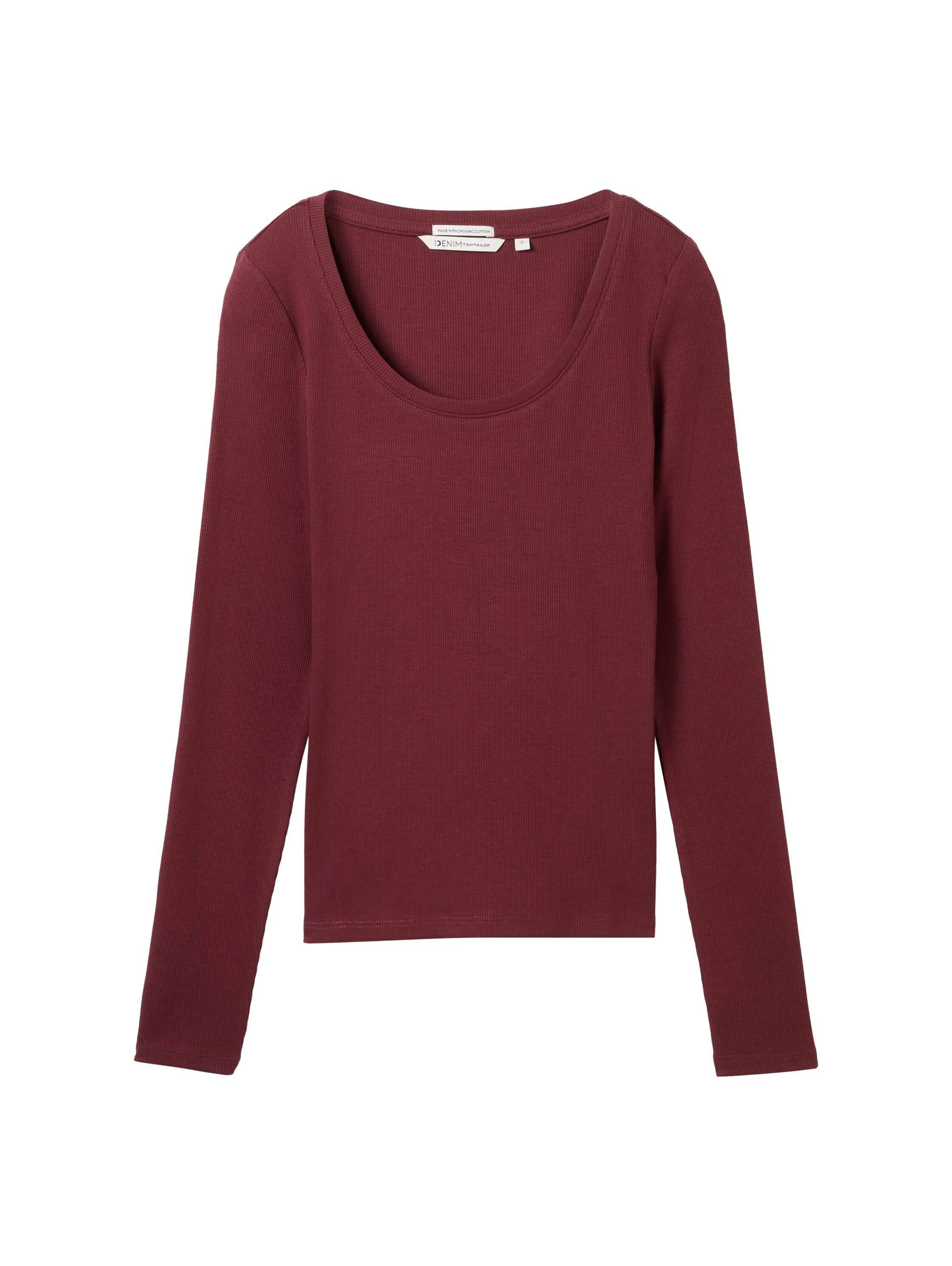 Tom Tailor Ribbed Long Sleeved Wine Cotton Top