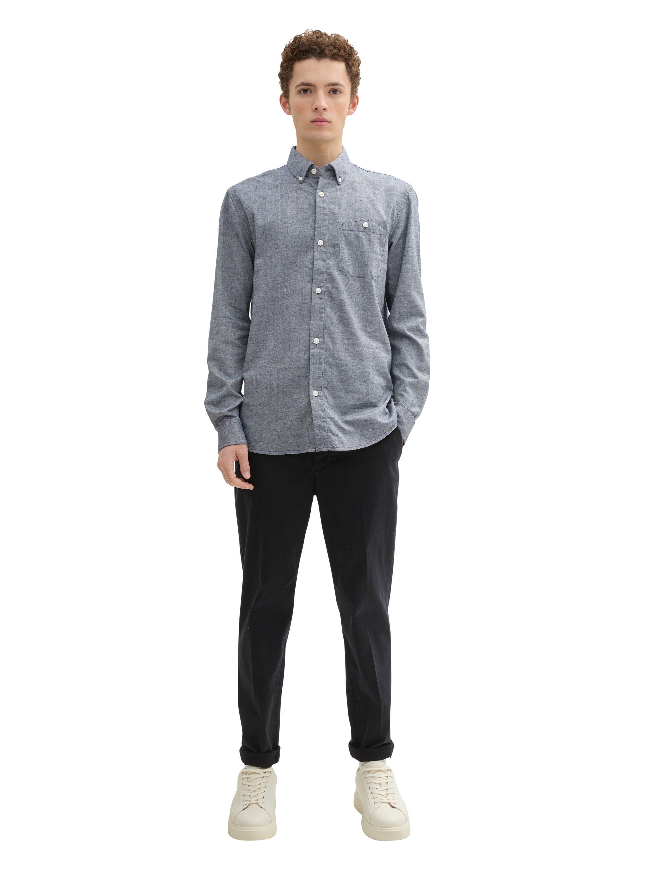 Tom Tailor Grey Shirt With Button Down Collar