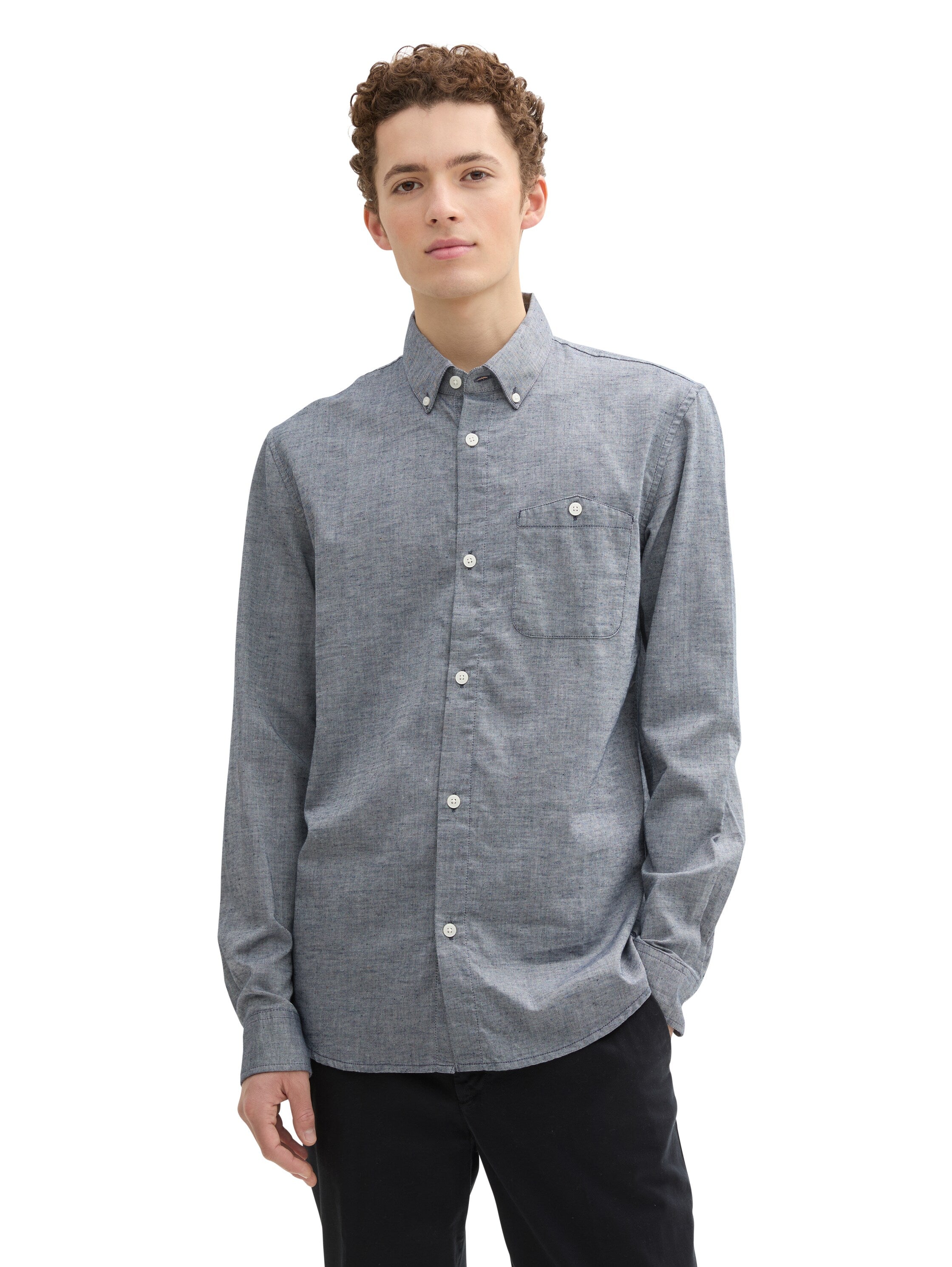 Tom Tailor Grey Shirt With Button Down Collar