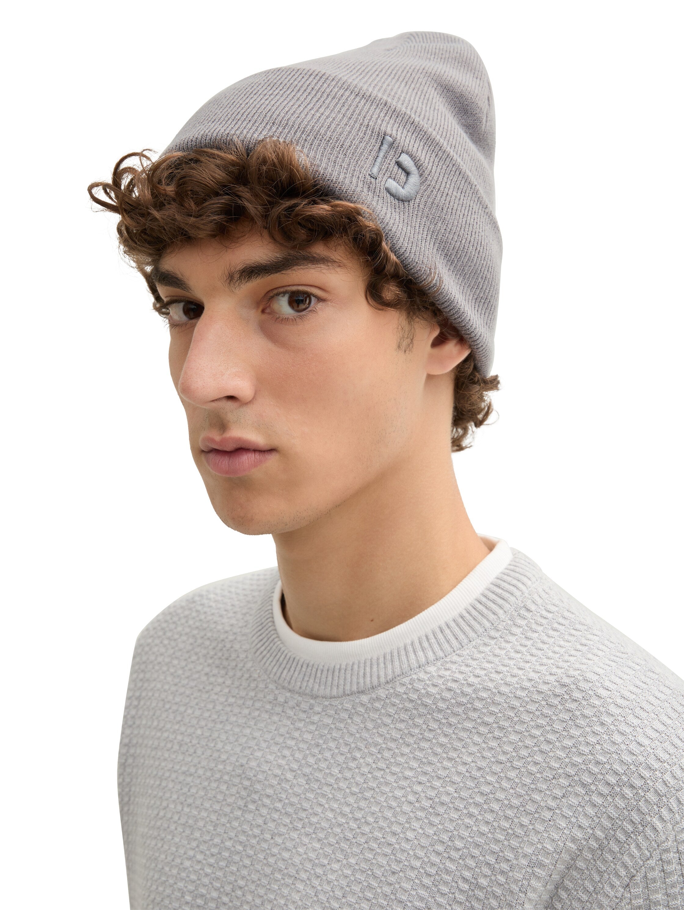 Tom Tailor Light Grey Beanie With Logo Embroidery