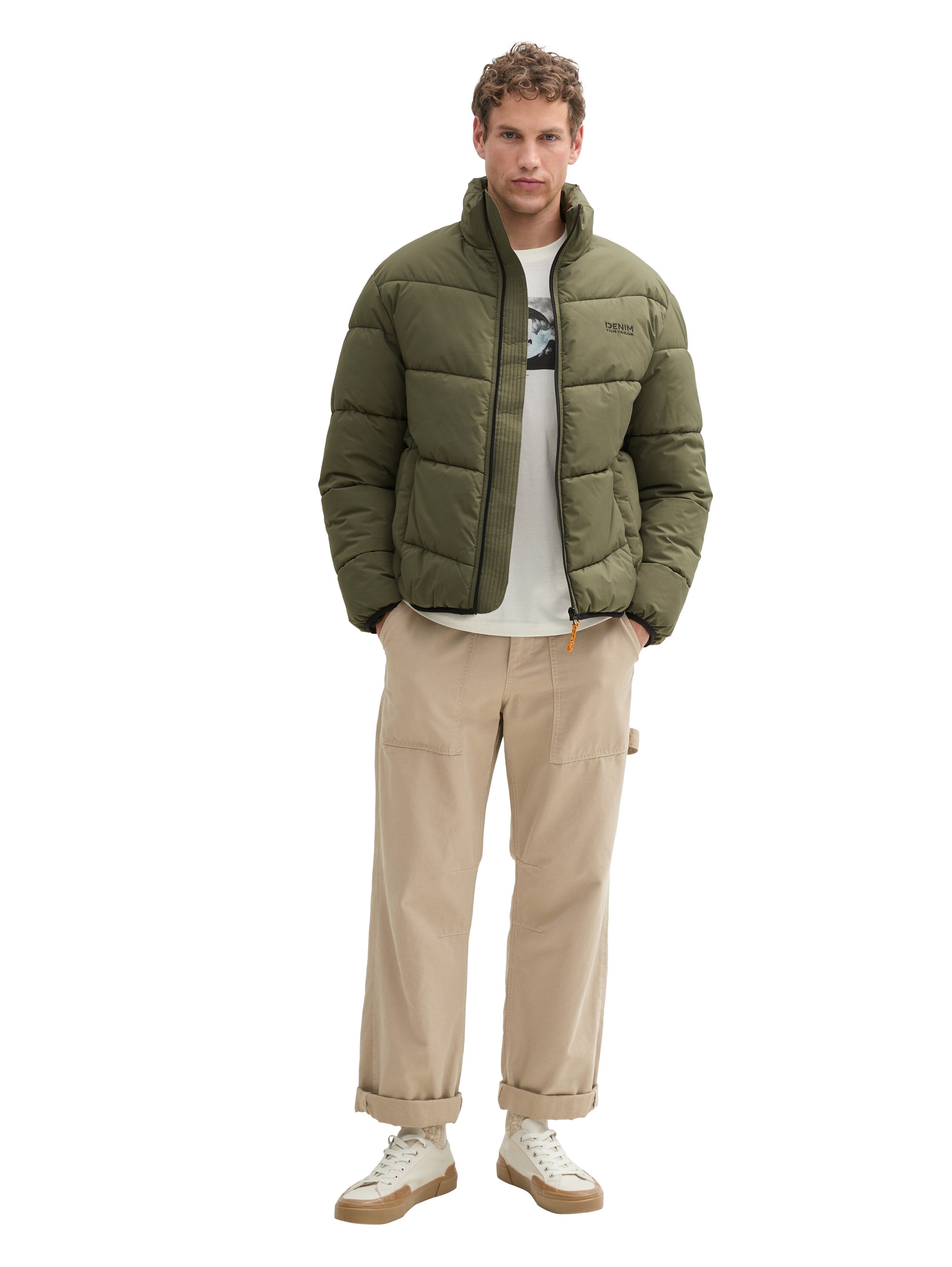 Tom Tailor Water-Repellent Olive Puffer Jacket