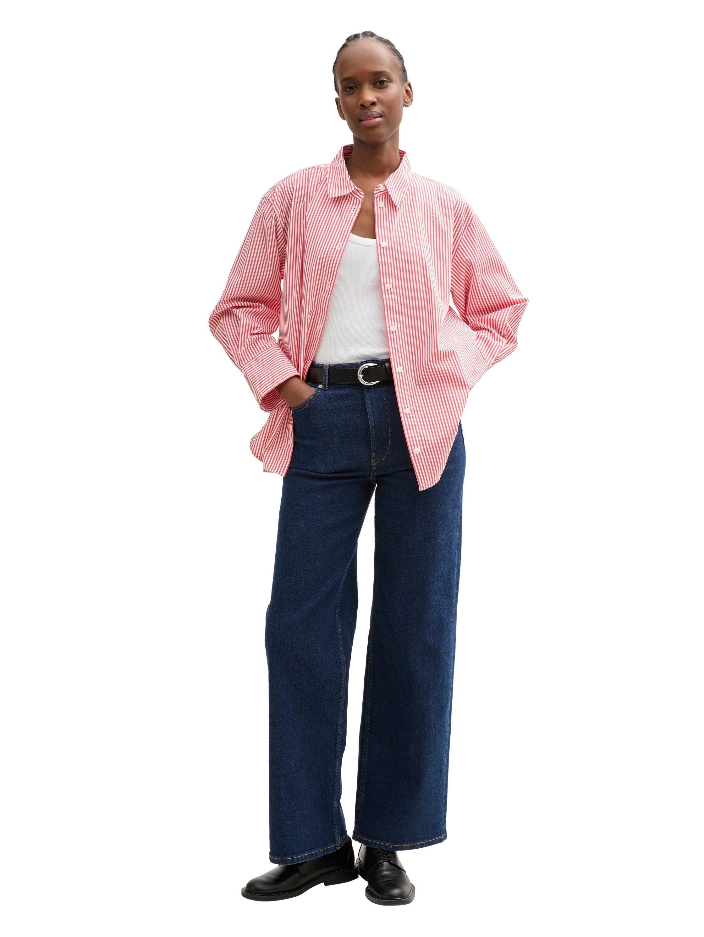 Tom Tailor Loose Fit Pink White Striped Shirt