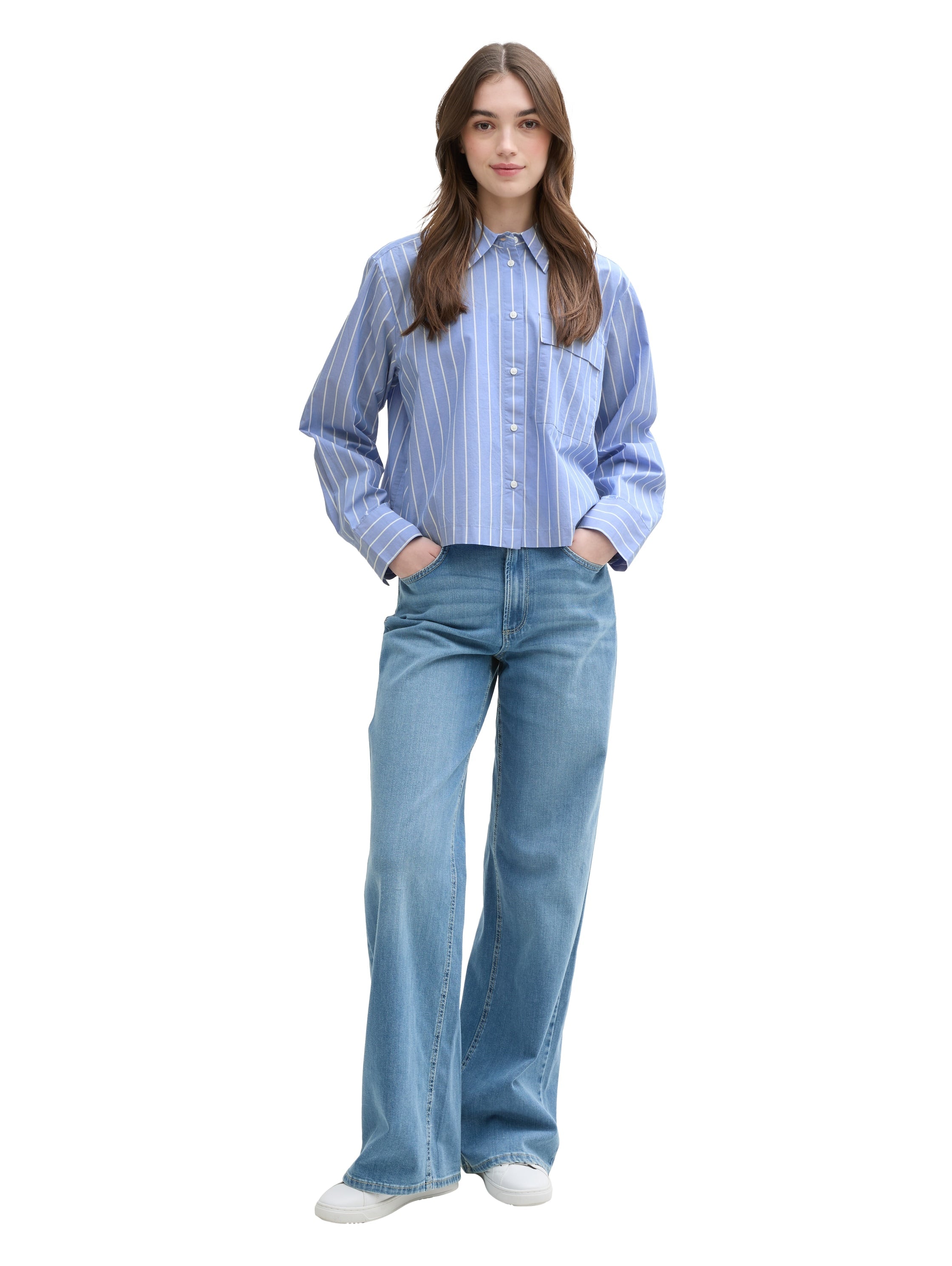 Tom Tailor Boxy Fit Mid Blue White Stripe Shirt