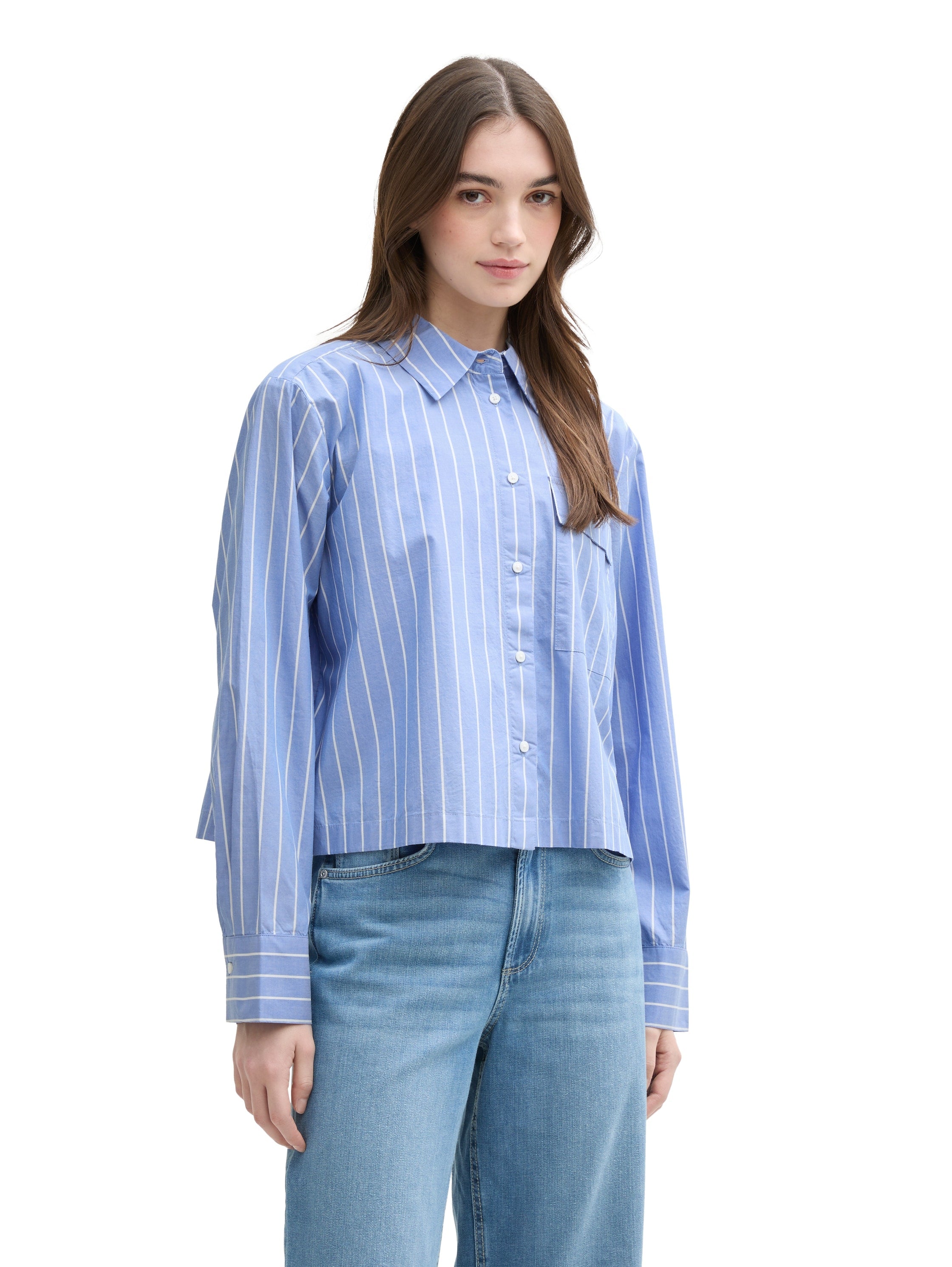 Tom Tailor Boxy Fit Mid Blue White Stripe Shirt