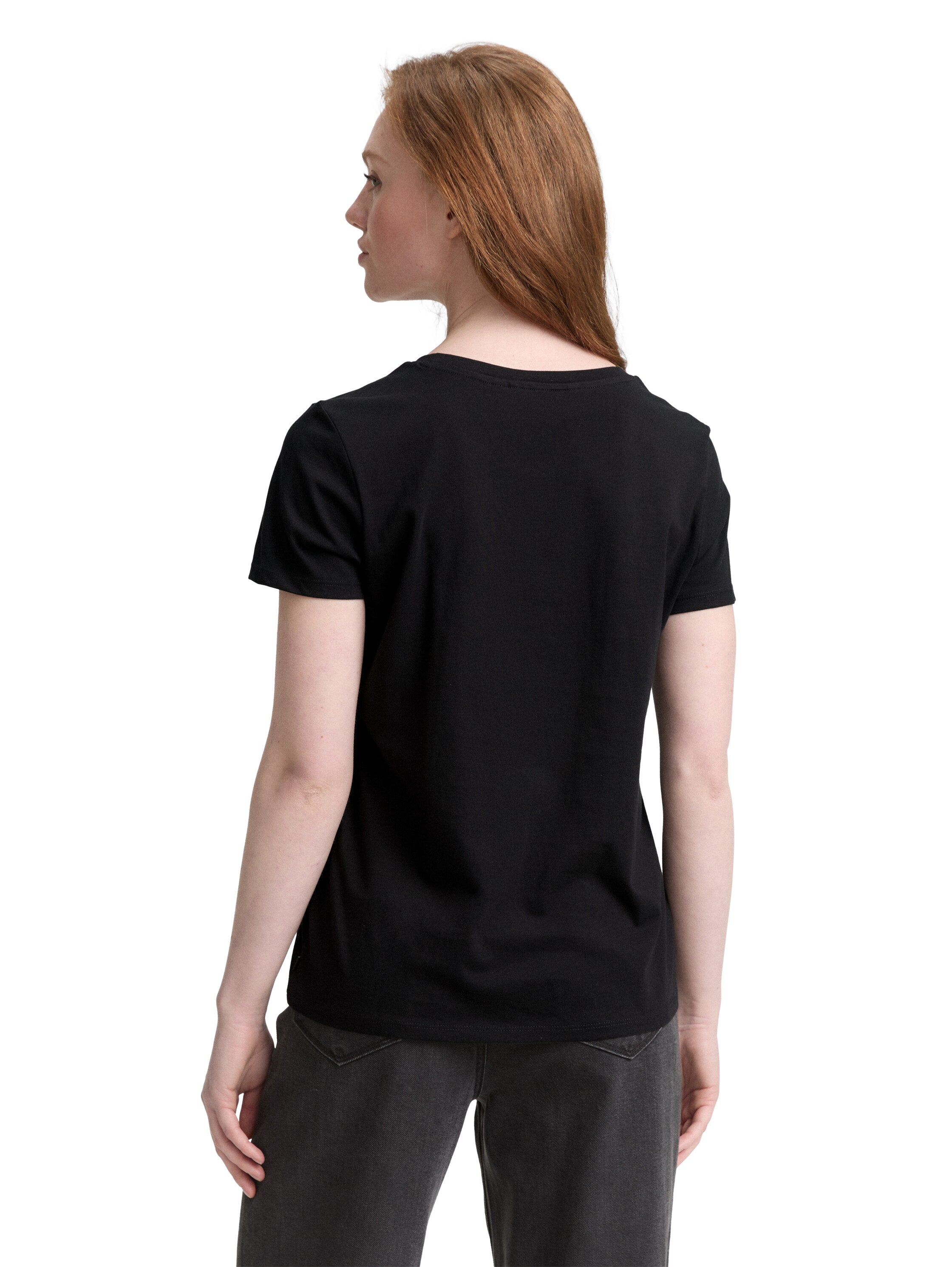 Tom Tailor Black Cotton T-shirt With Front Design