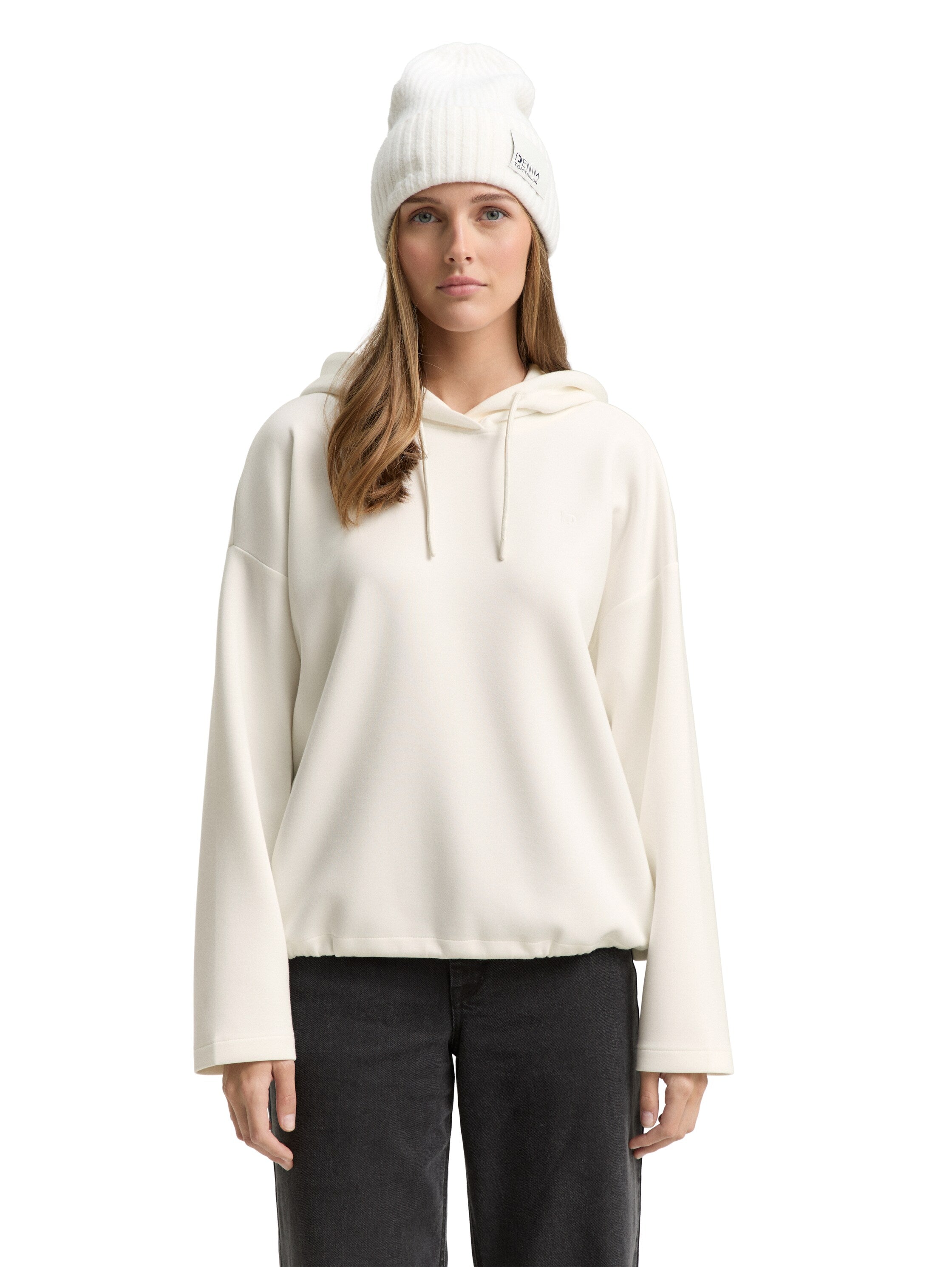 Tom Tailor Loose Fit Scuba Offwhite Hoodie Sweater