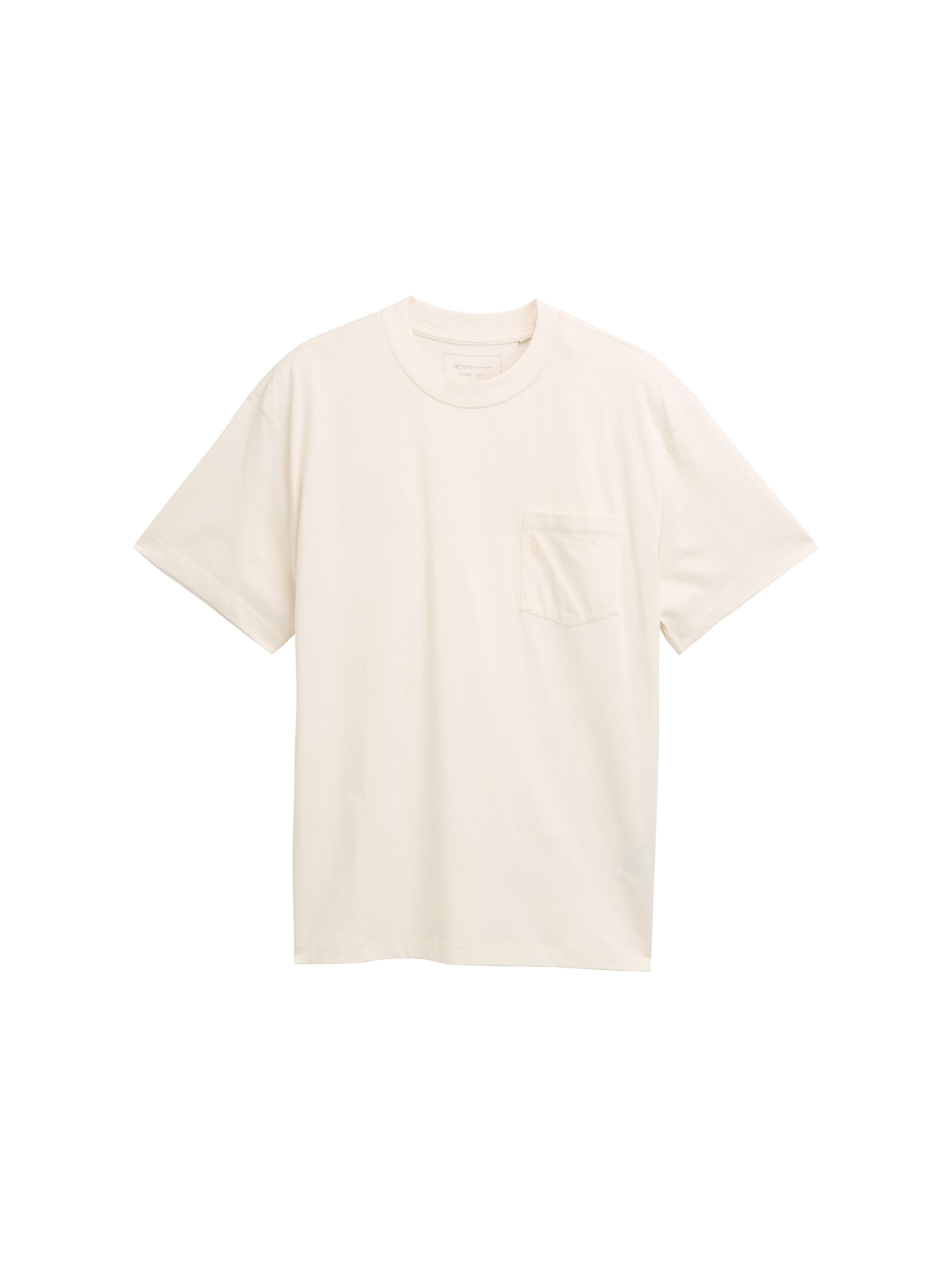 Tom Tailor Offwhite Round Neck Basic T-shirt With Chest Pocket