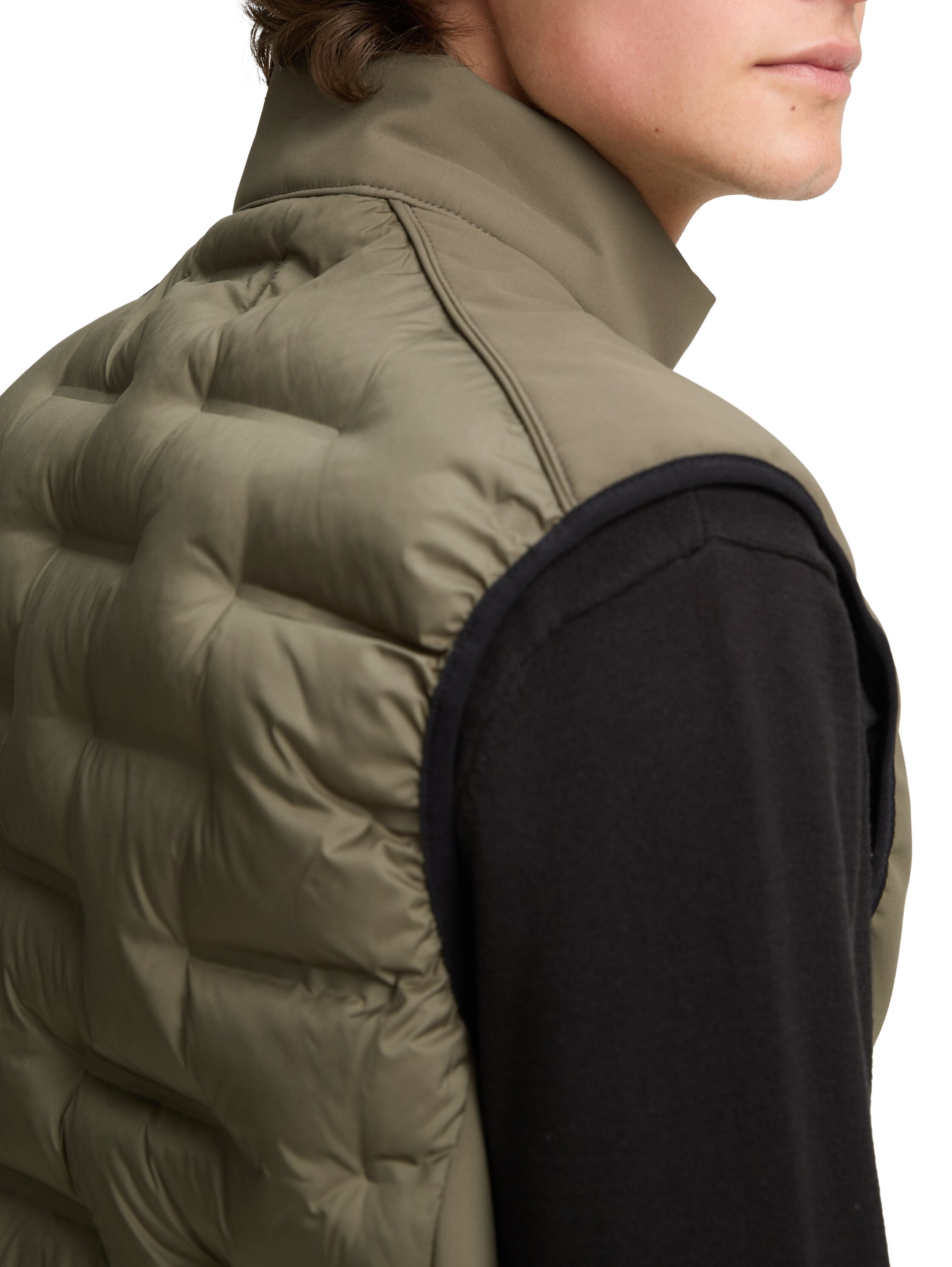 Tom Tailor Khaki Hybrid Vest With Zipper To Close