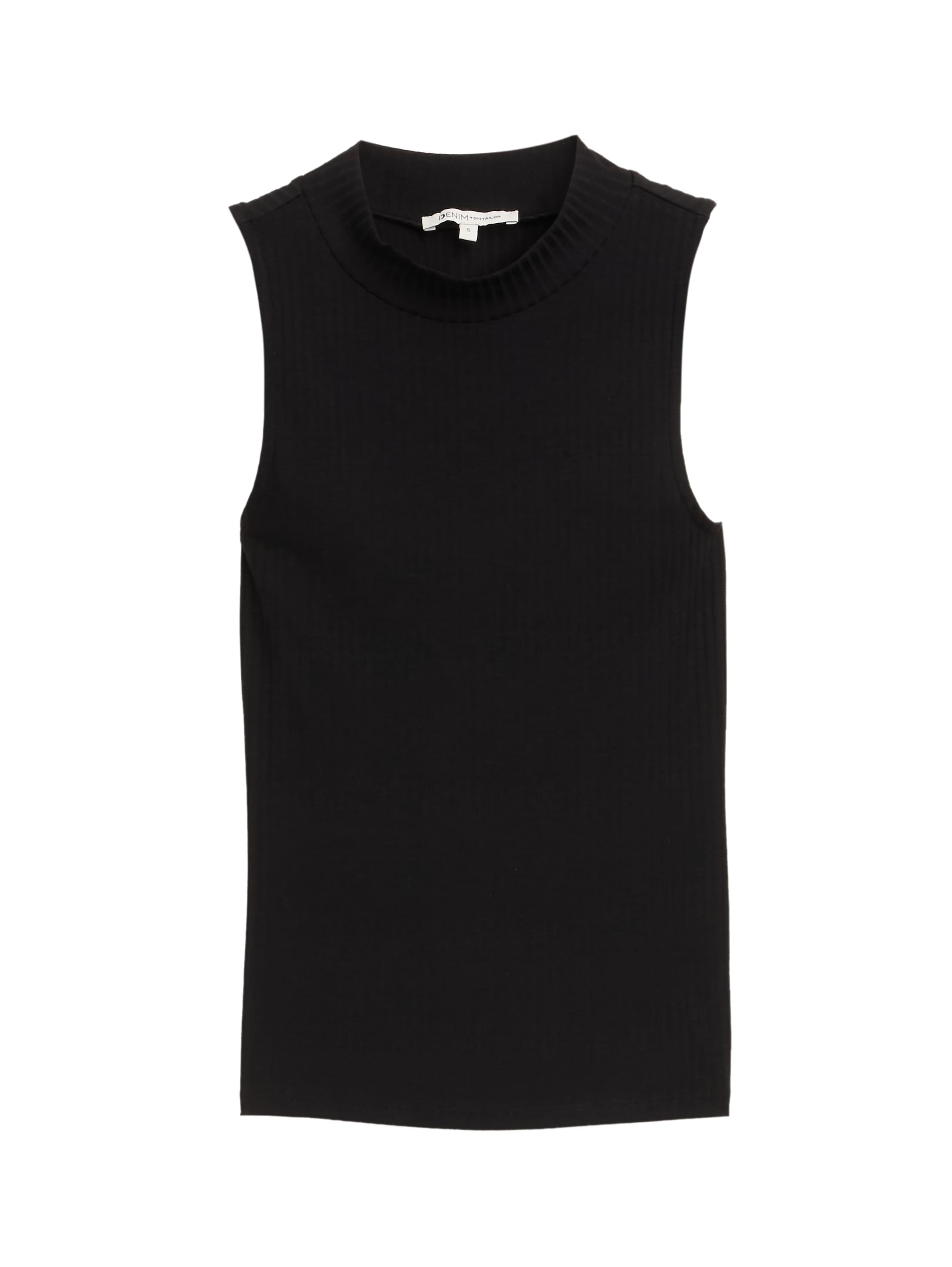 Tom Tailor Ribbed Black Top With Stand Up Collar