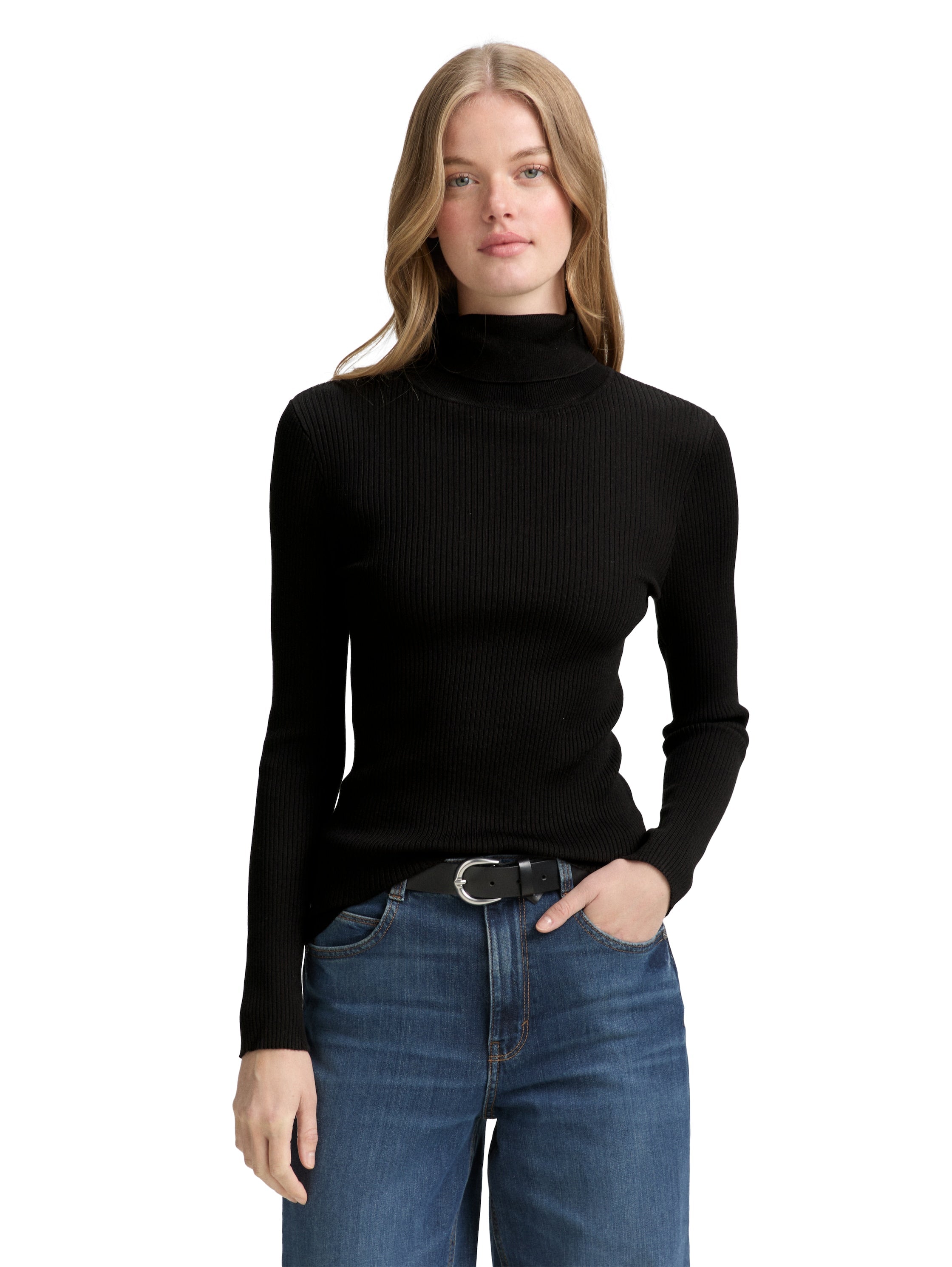 Tom Tailor Ribbed Turtleneck Black Pullover