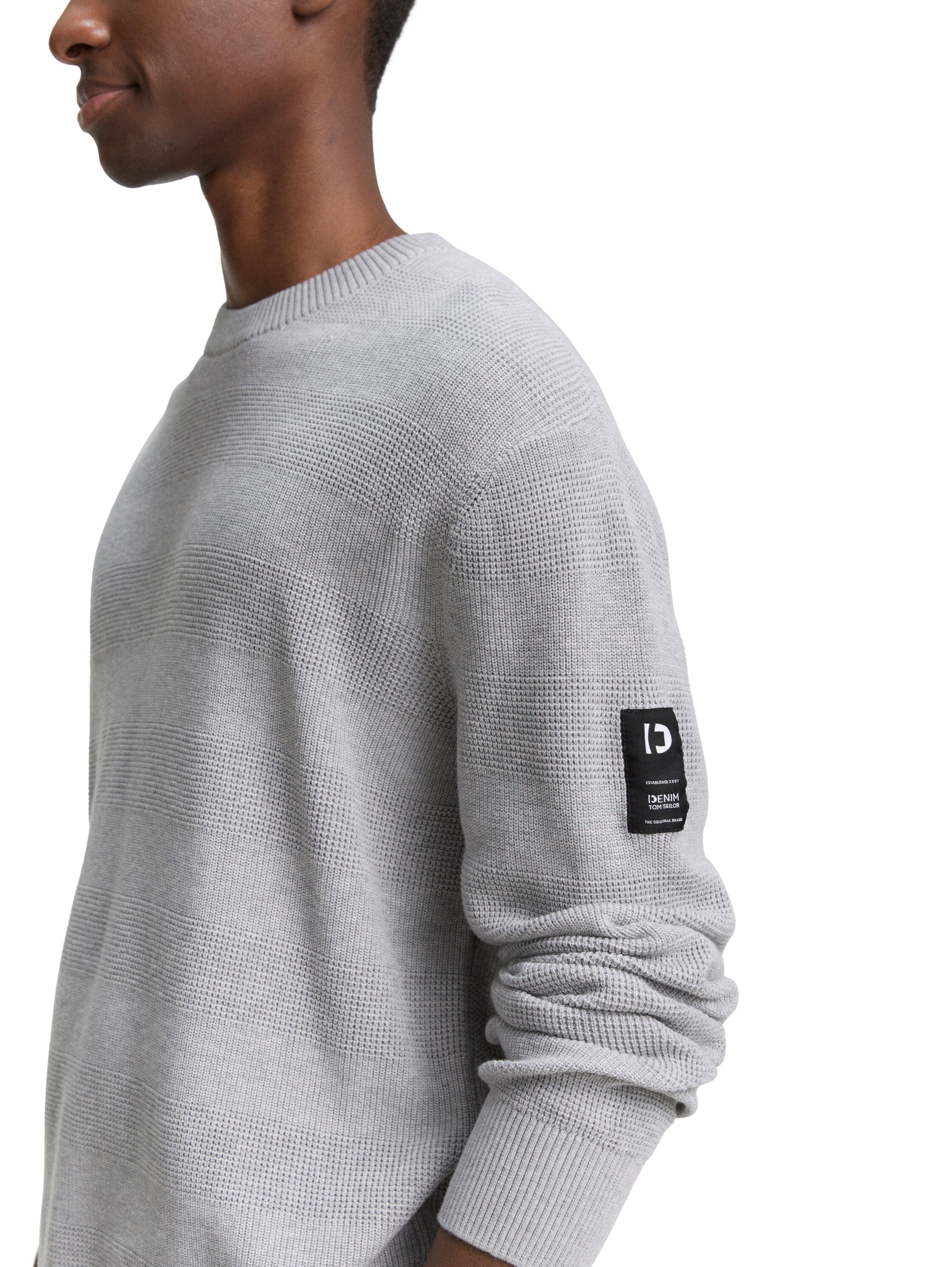 Tom Tailor Grey Pullover Round Neck With Logo Shoulder