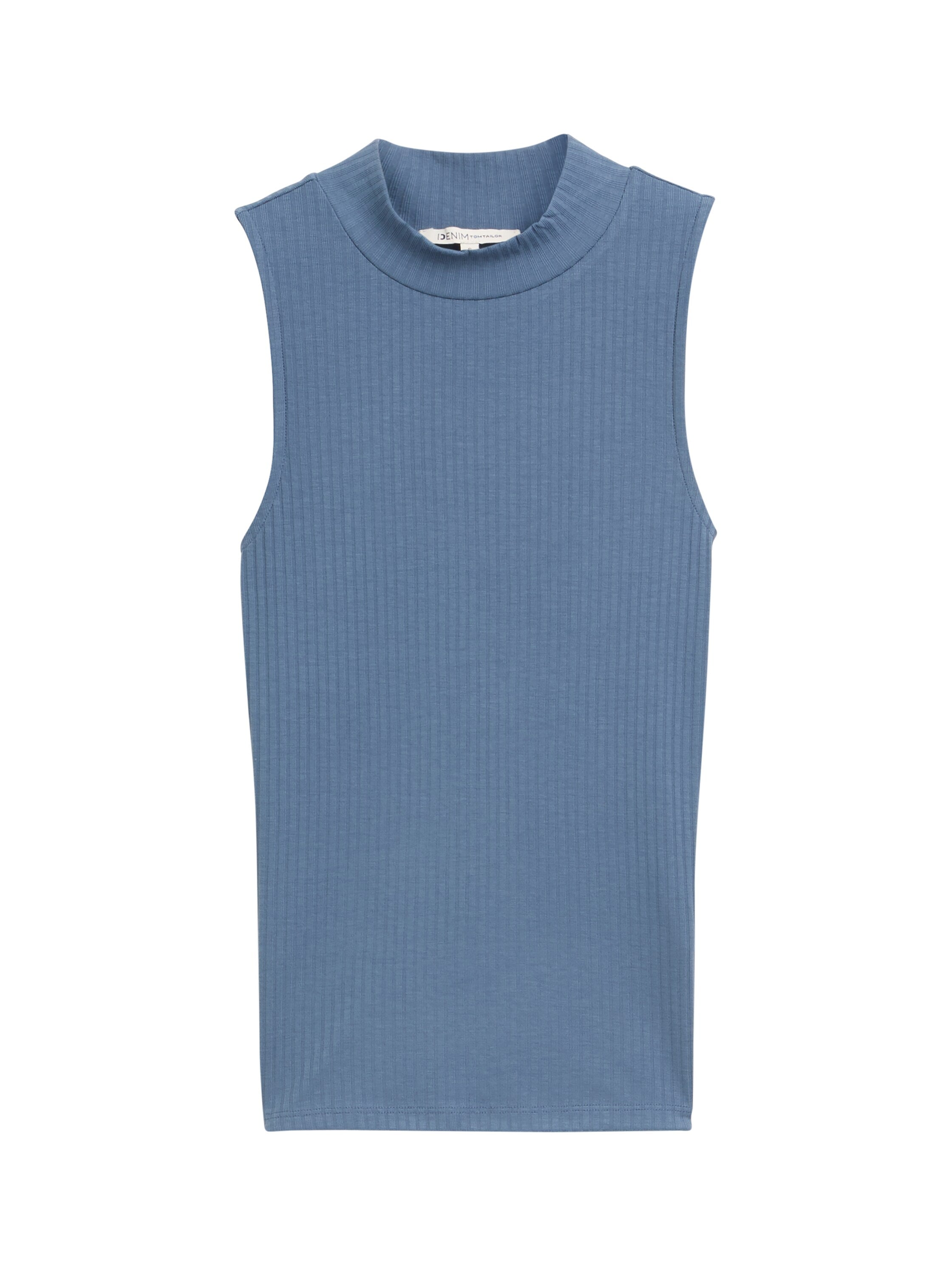 Tom Tailor Ribbed Blue Top With Stand Up Collar