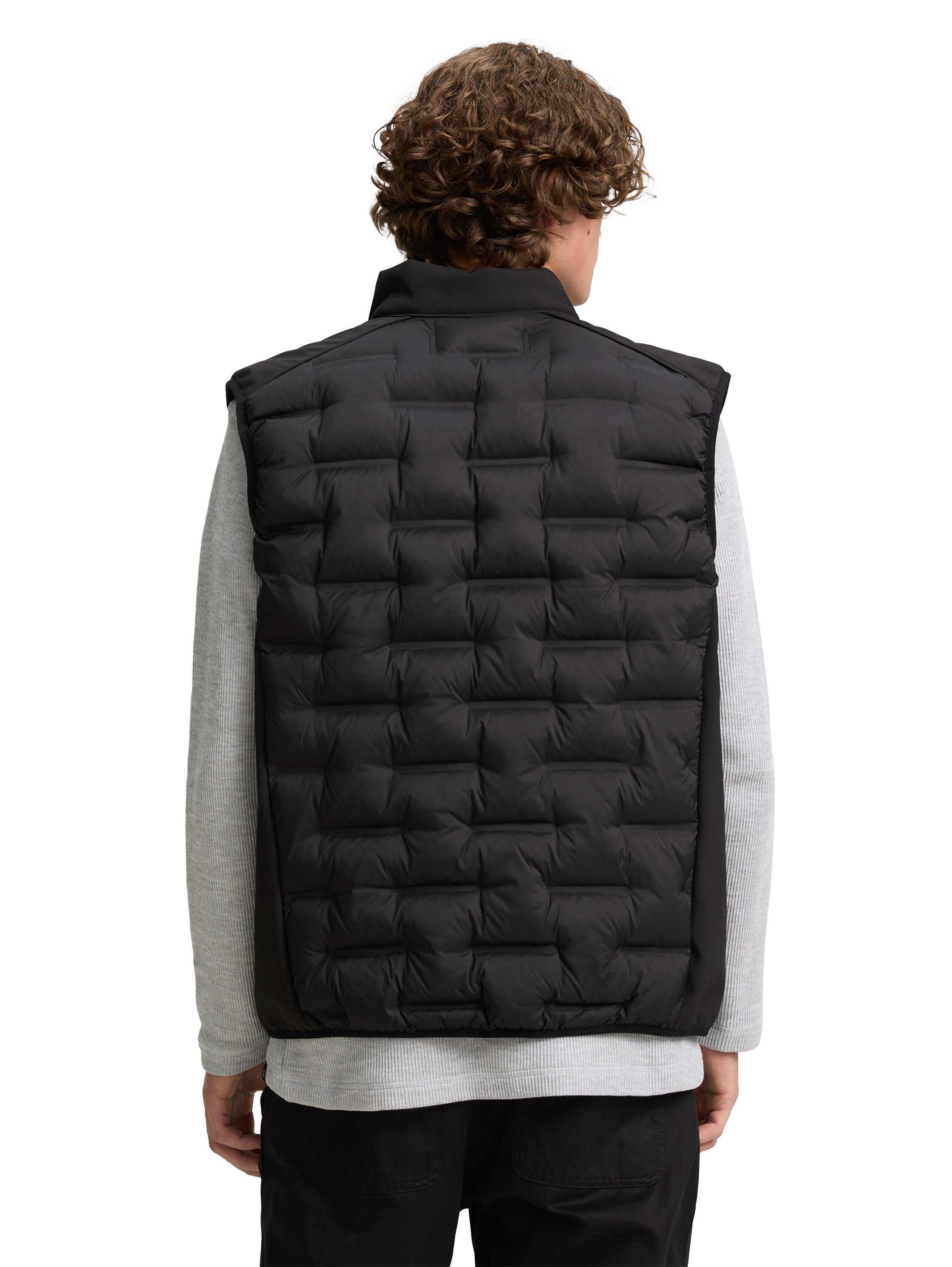 Tom Tailor Black Hybrid Vest With Zipper To Close