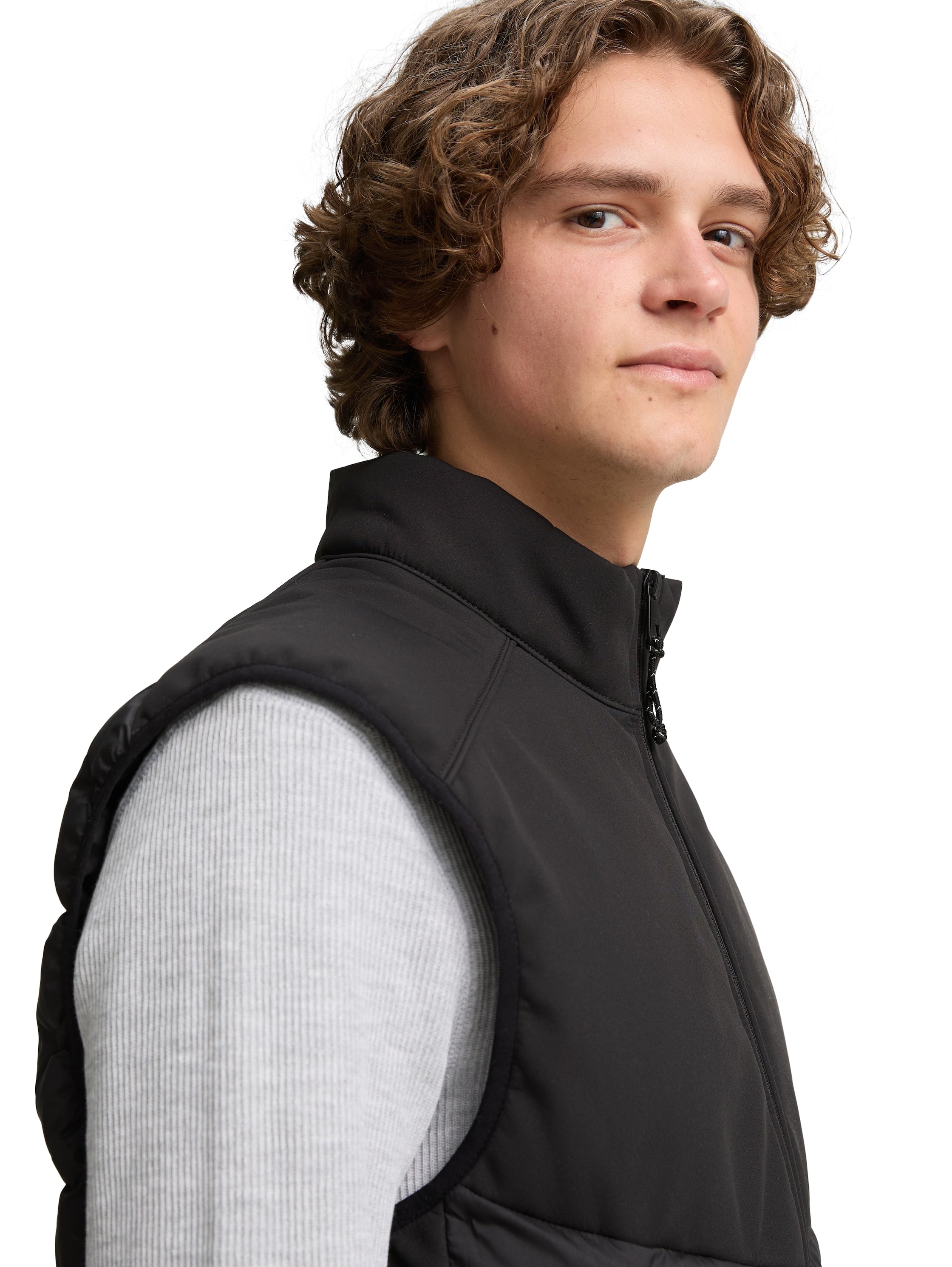 Tom Tailor Black Hybrid Vest With Zipper To Close