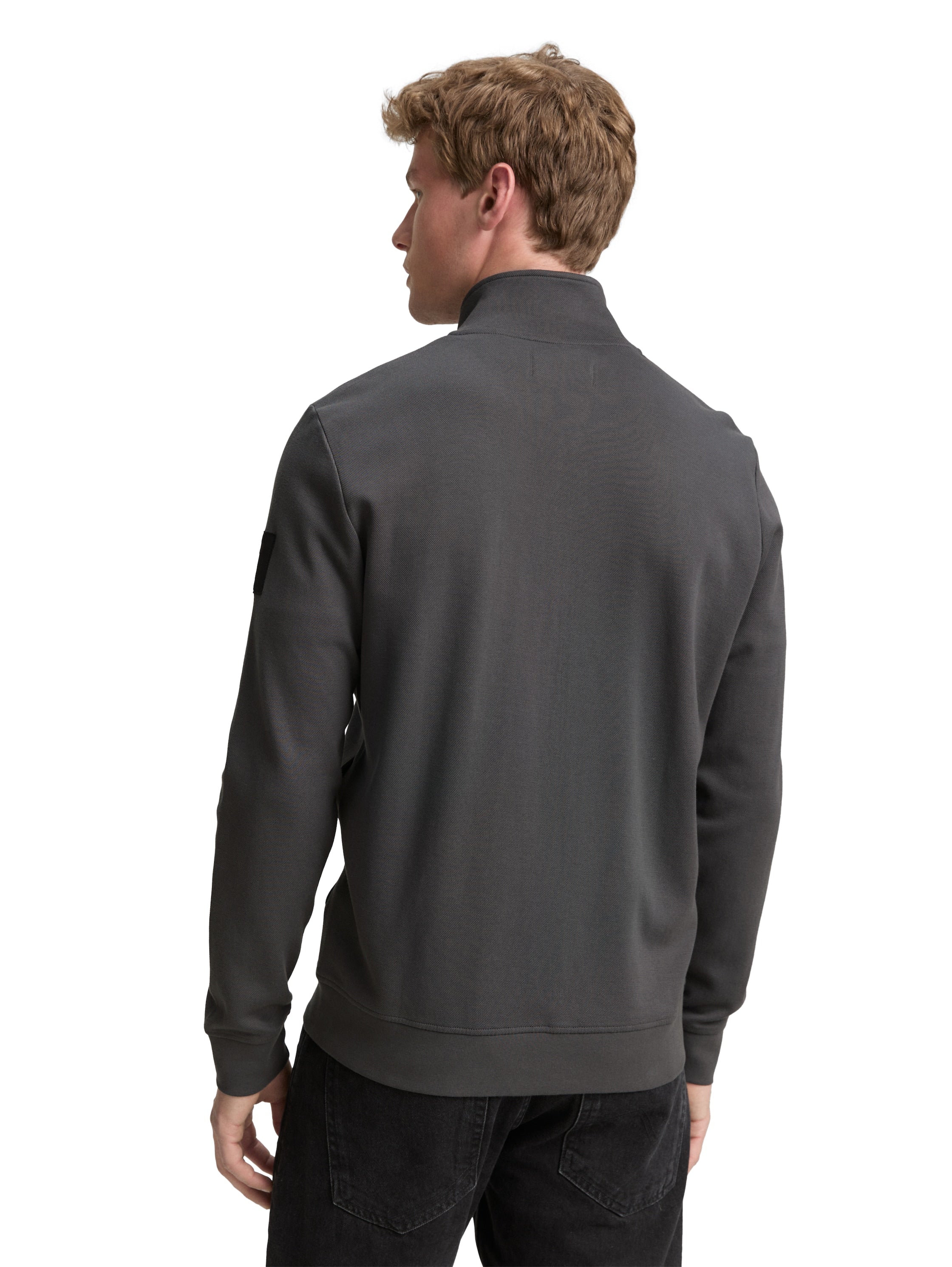 Tom Tailor Grey Sweat Jacket With Stand Up Collar