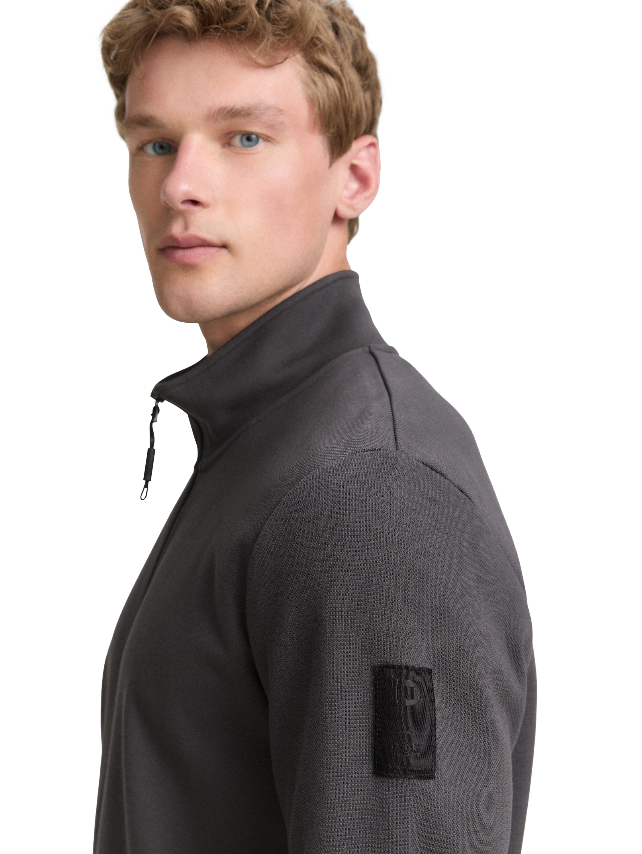 Tom Tailor Grey Sweat Jacket With Stand Up Collar