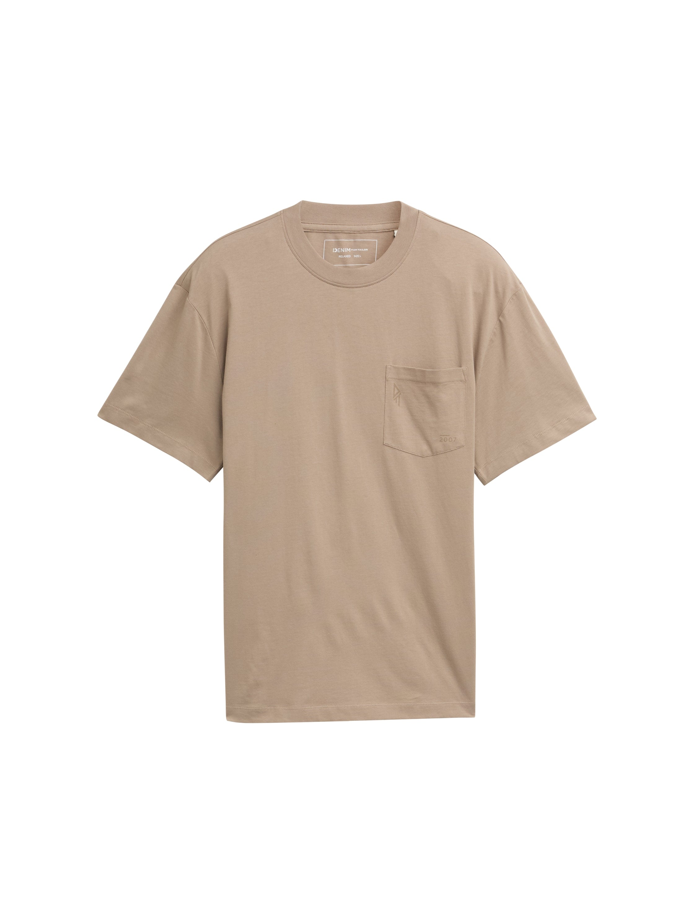 Tom Tailor Camel Round Neck Basic T-shirt With Chest Pocket