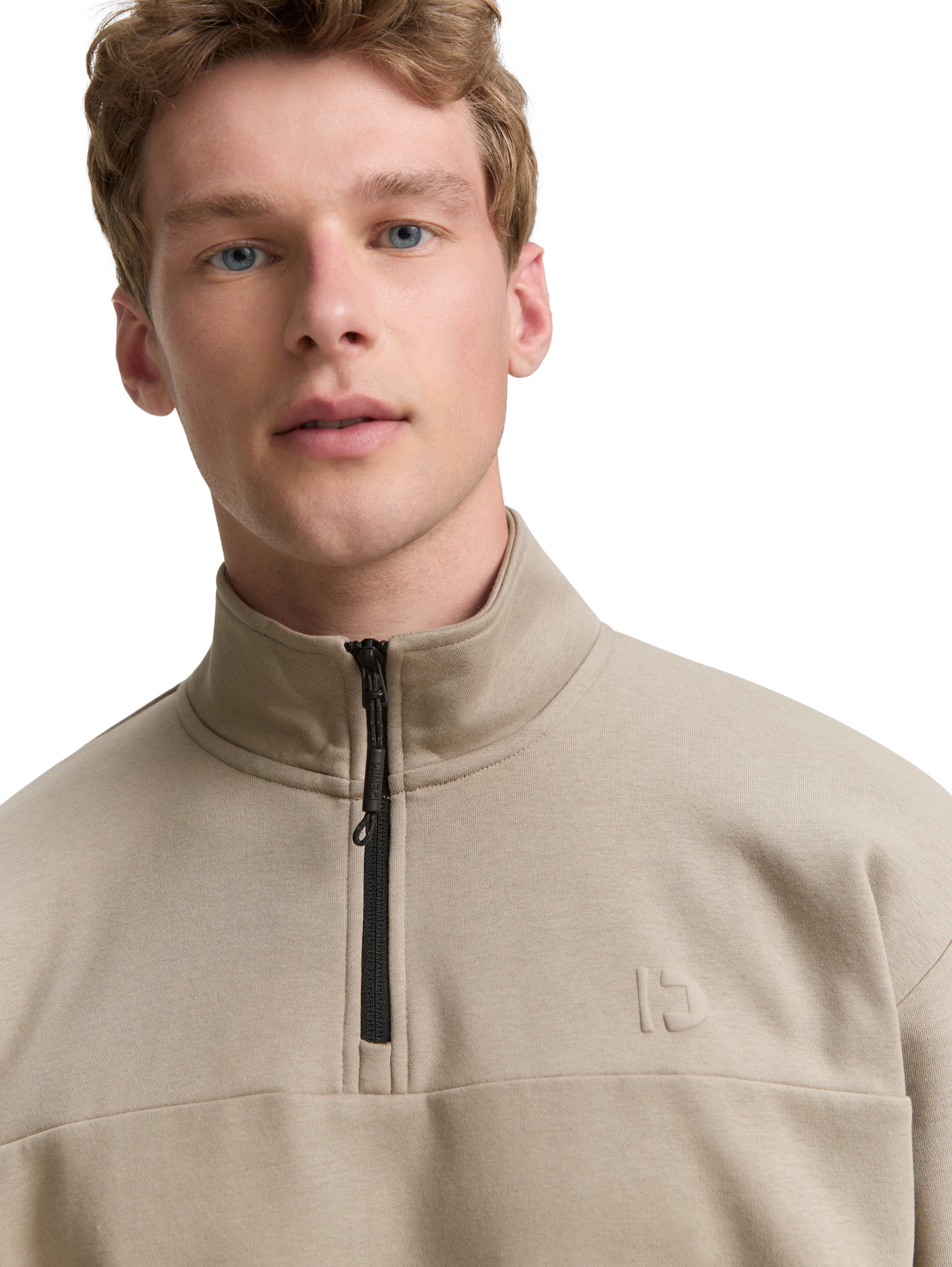 Tom Tailor Troyer Beige Sweater With Logo Print
