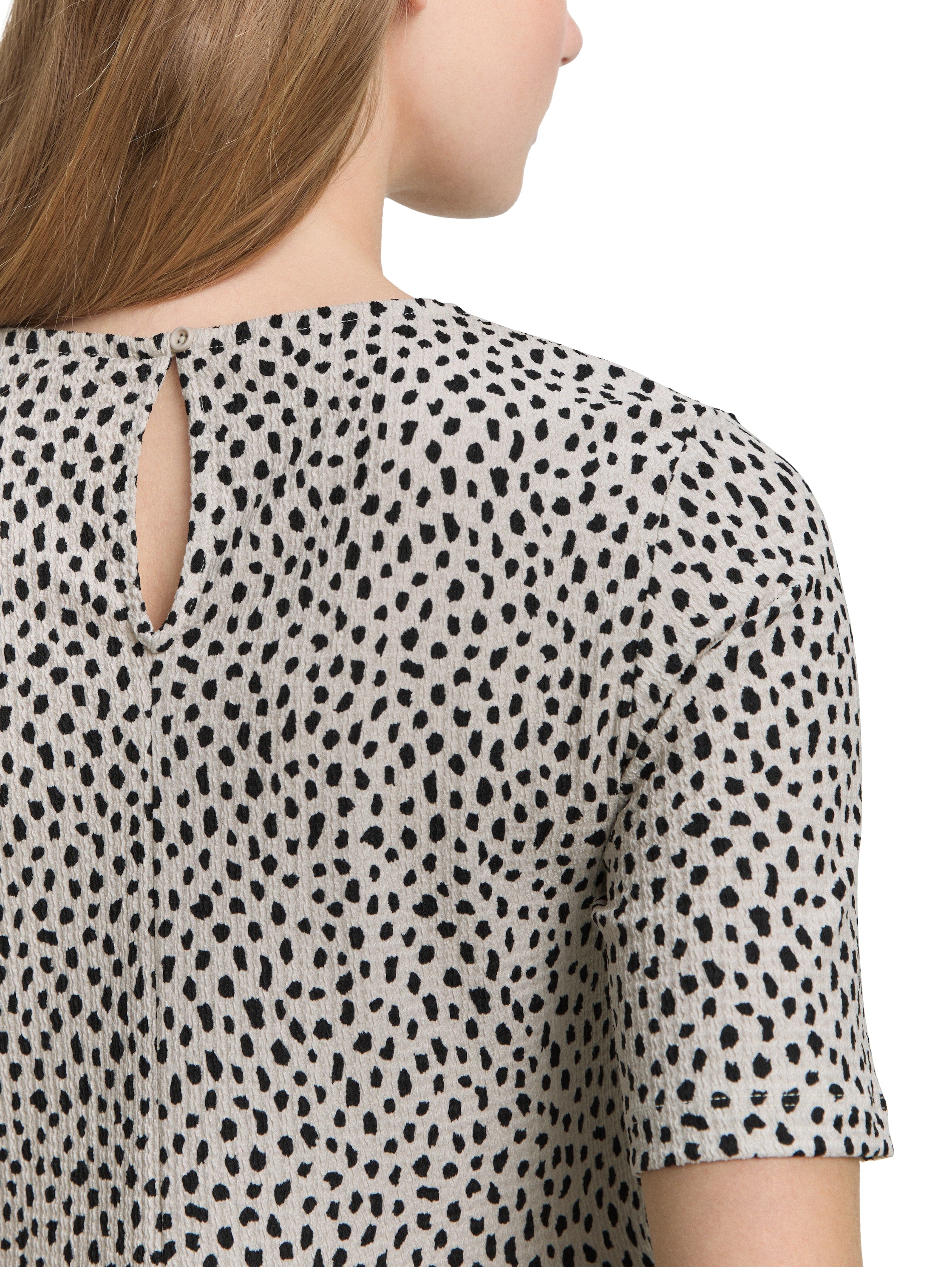 Tom Tailor Beige Black Dotted Printed Short Sleeve T-shirt