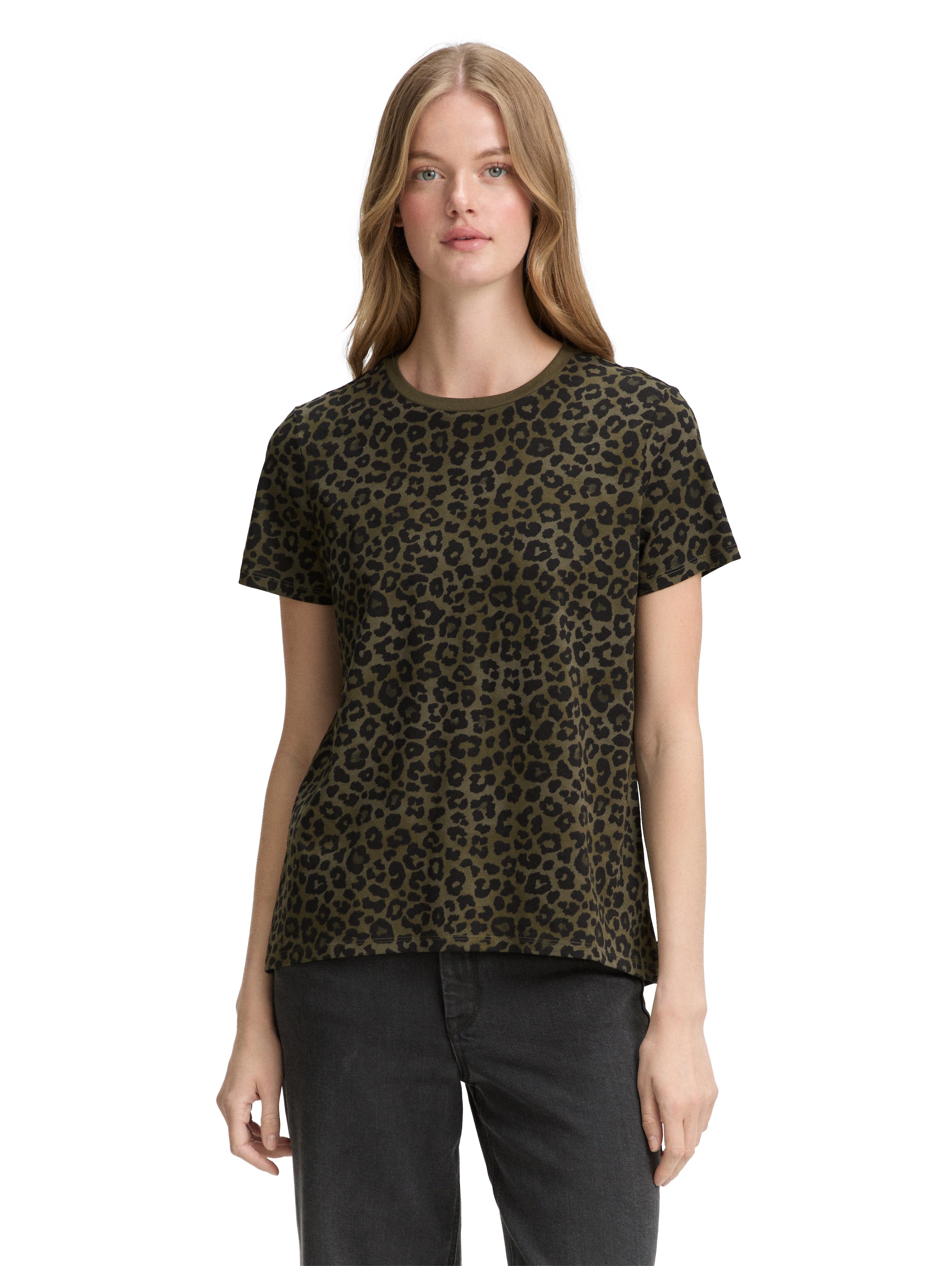 Tom Tailor Khaki Black Dotted Print T-shirt
