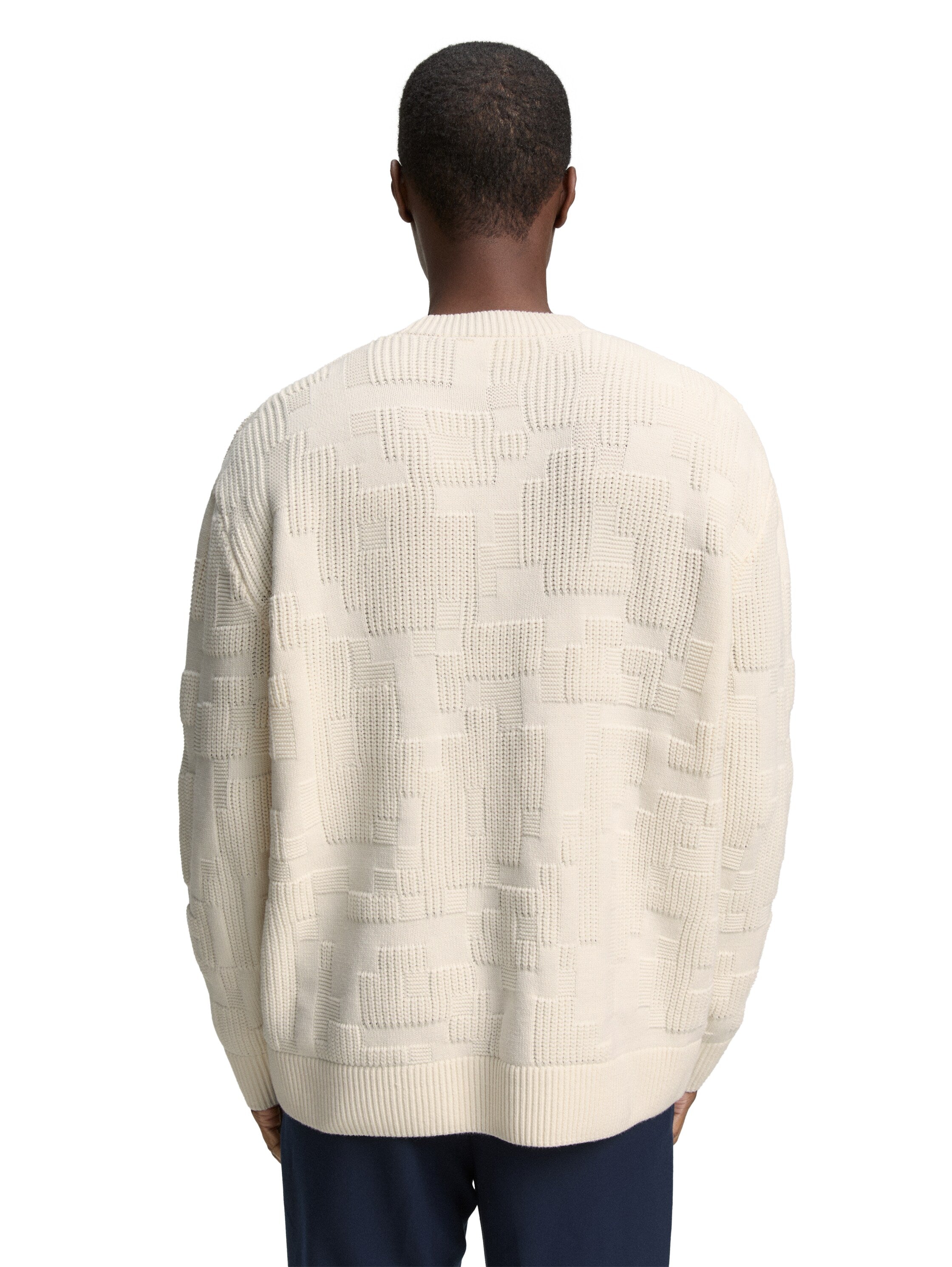 Tom Tailor Loose Fit Knitted Gardenia White Pullover with Pattern