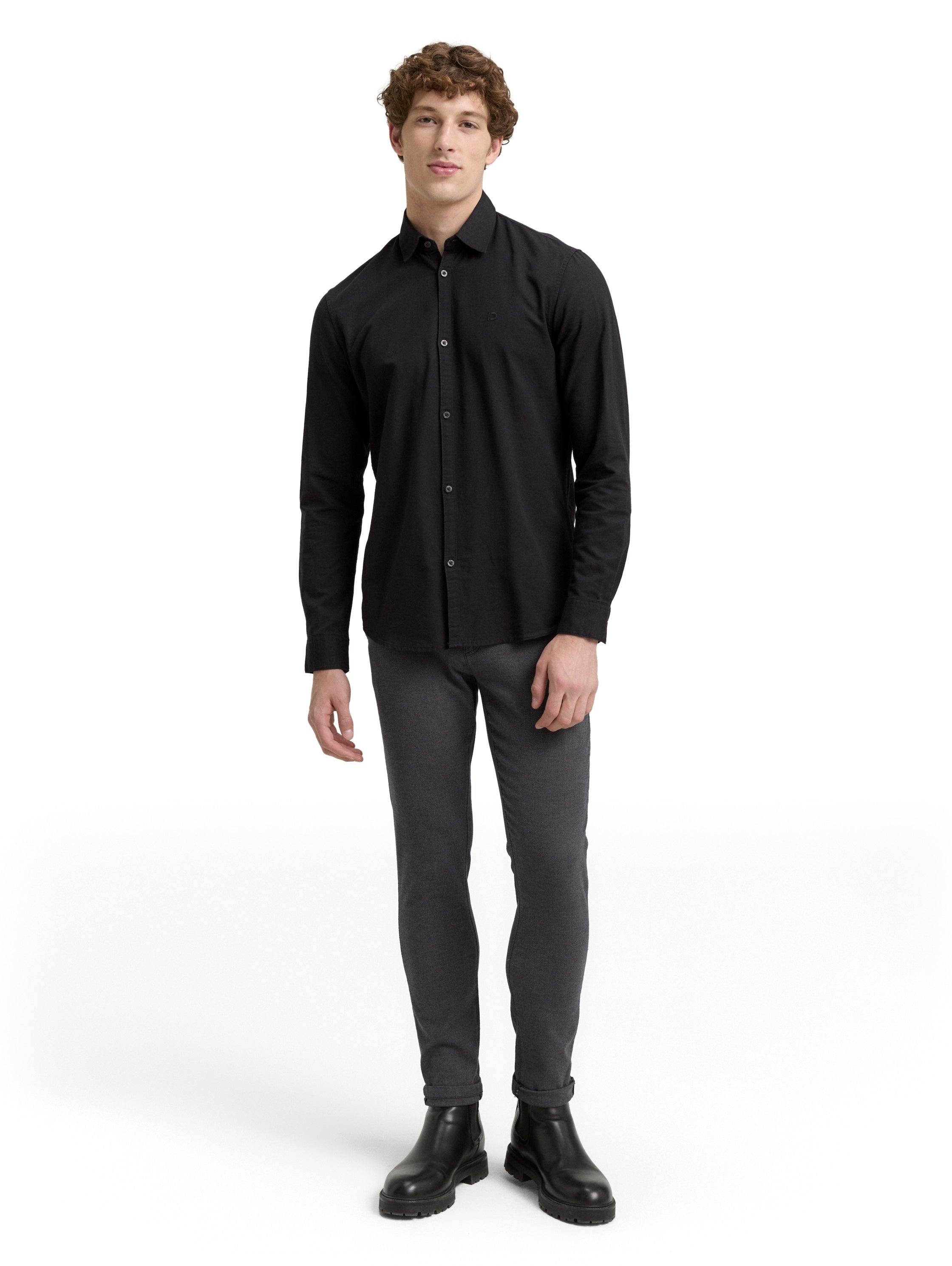 Tom Tailor Regular Fit Black Shirt with Embroidered Logo