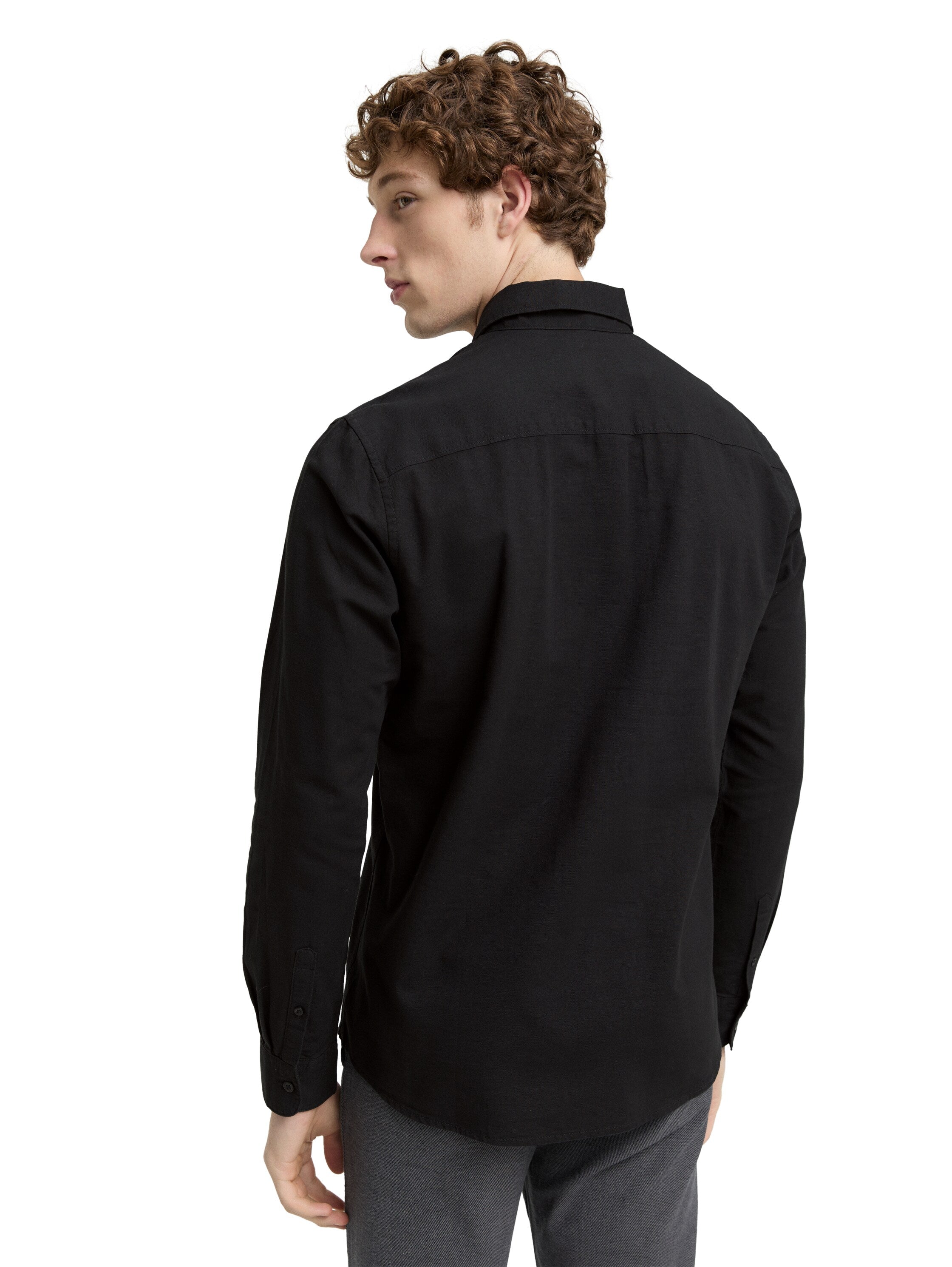 Tom Tailor Regular Fit Black Shirt with Embroidered Logo
