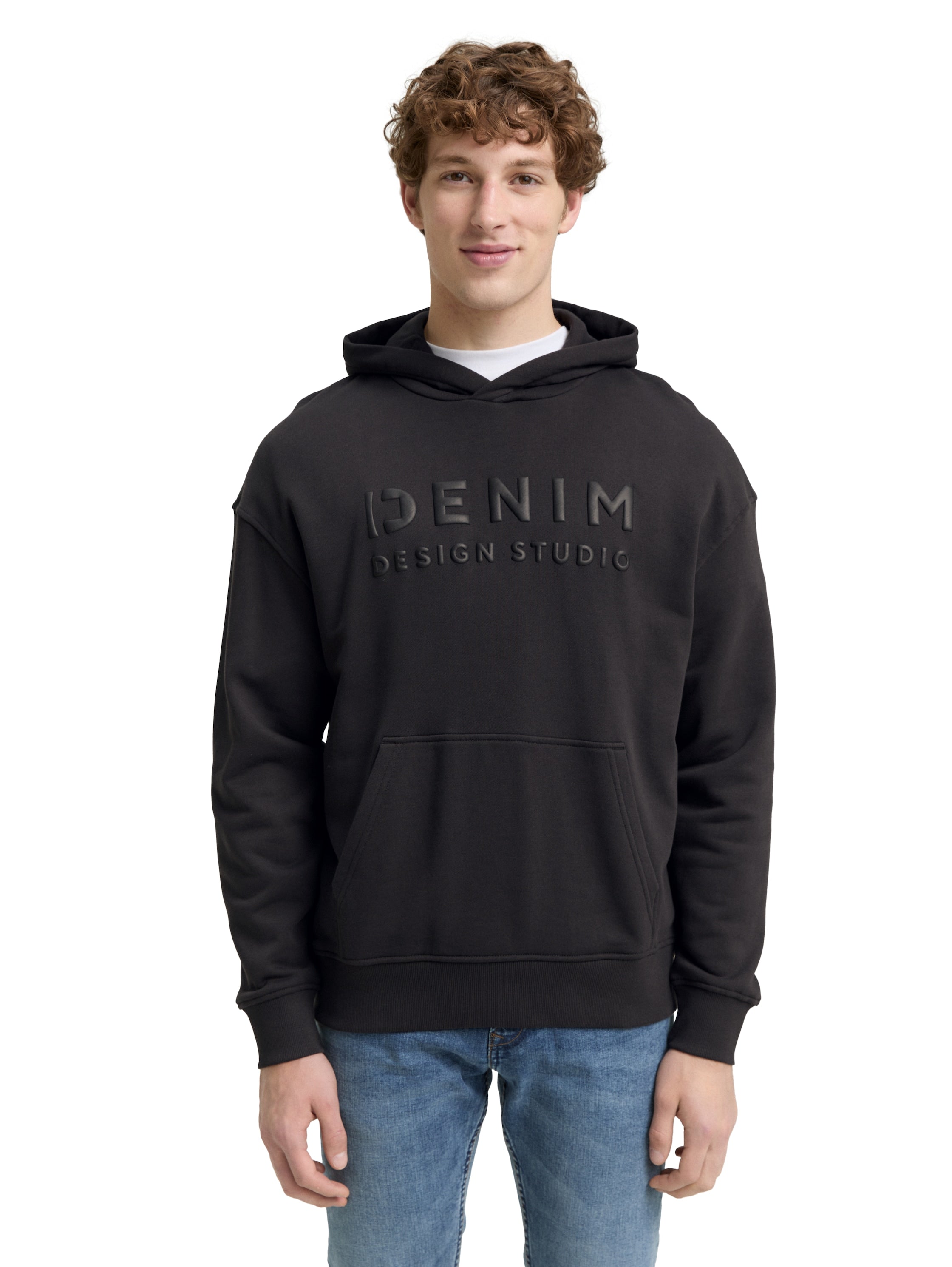 Tom Tailor Relaxed Fit Black Hoodie Sweatshirt with Print
