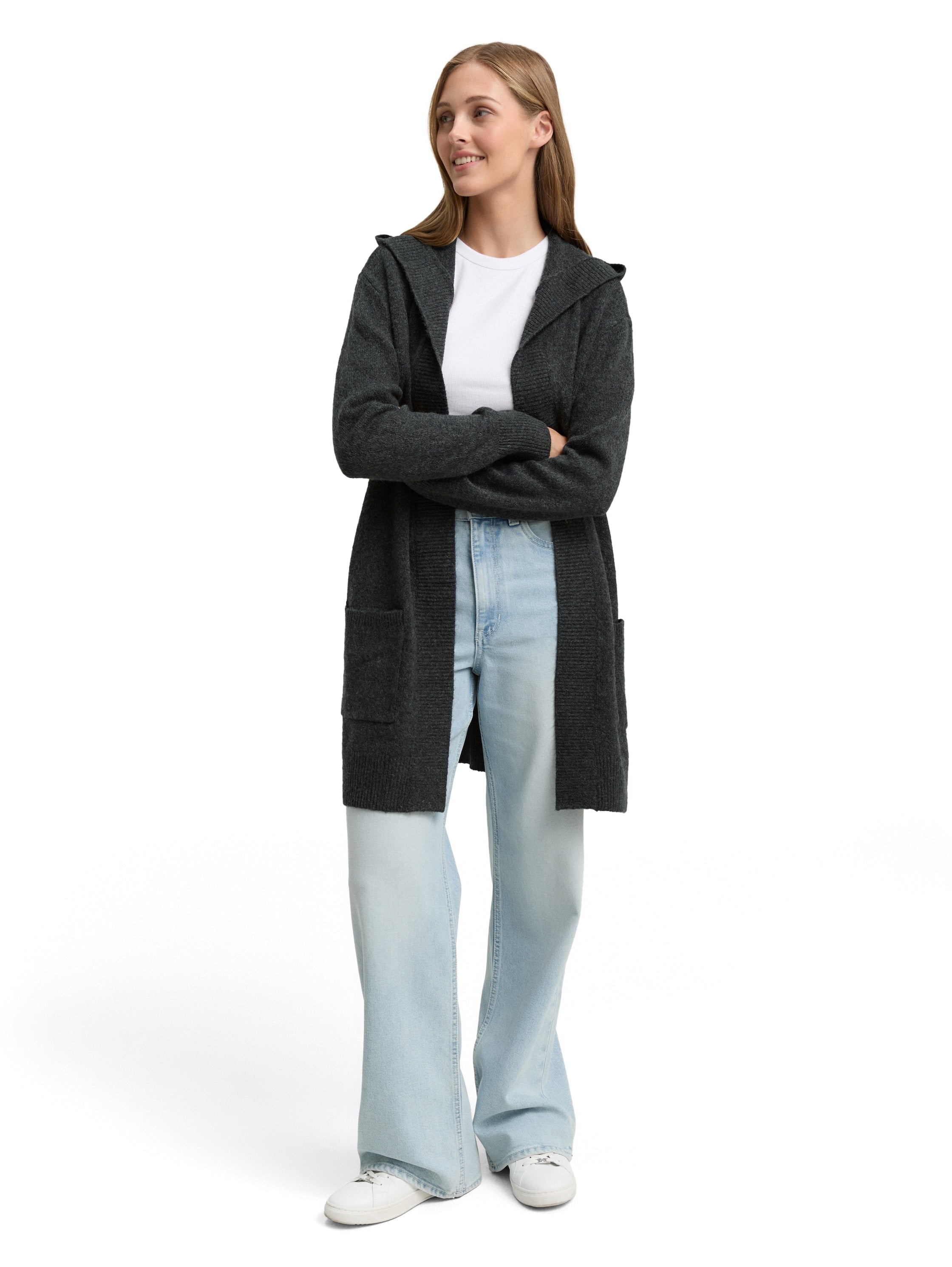 Tom Tailor Dark Grey Melange Cardigan With Hood