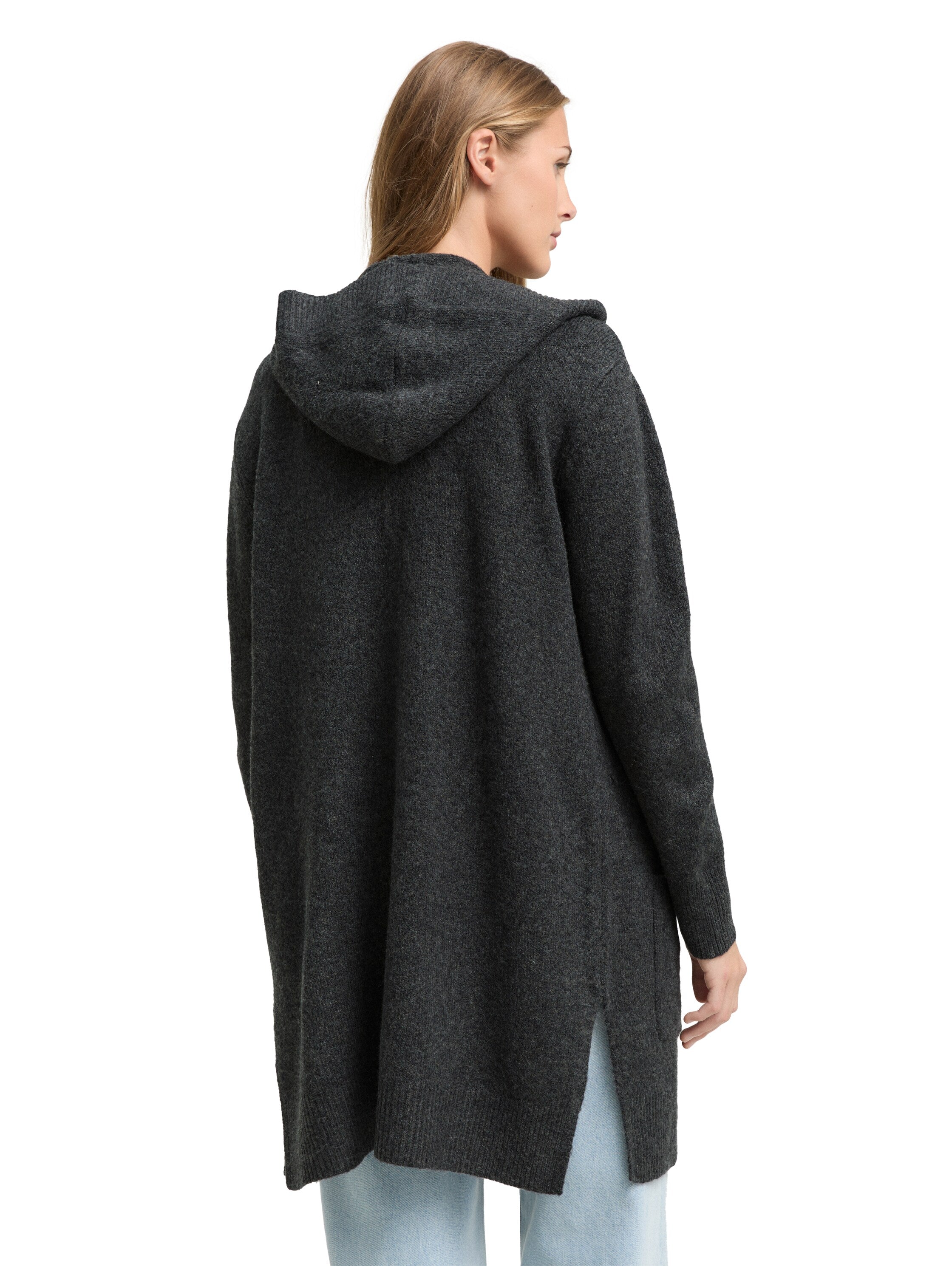 Tom Tailor Dark Grey Melange Cardigan With Hood