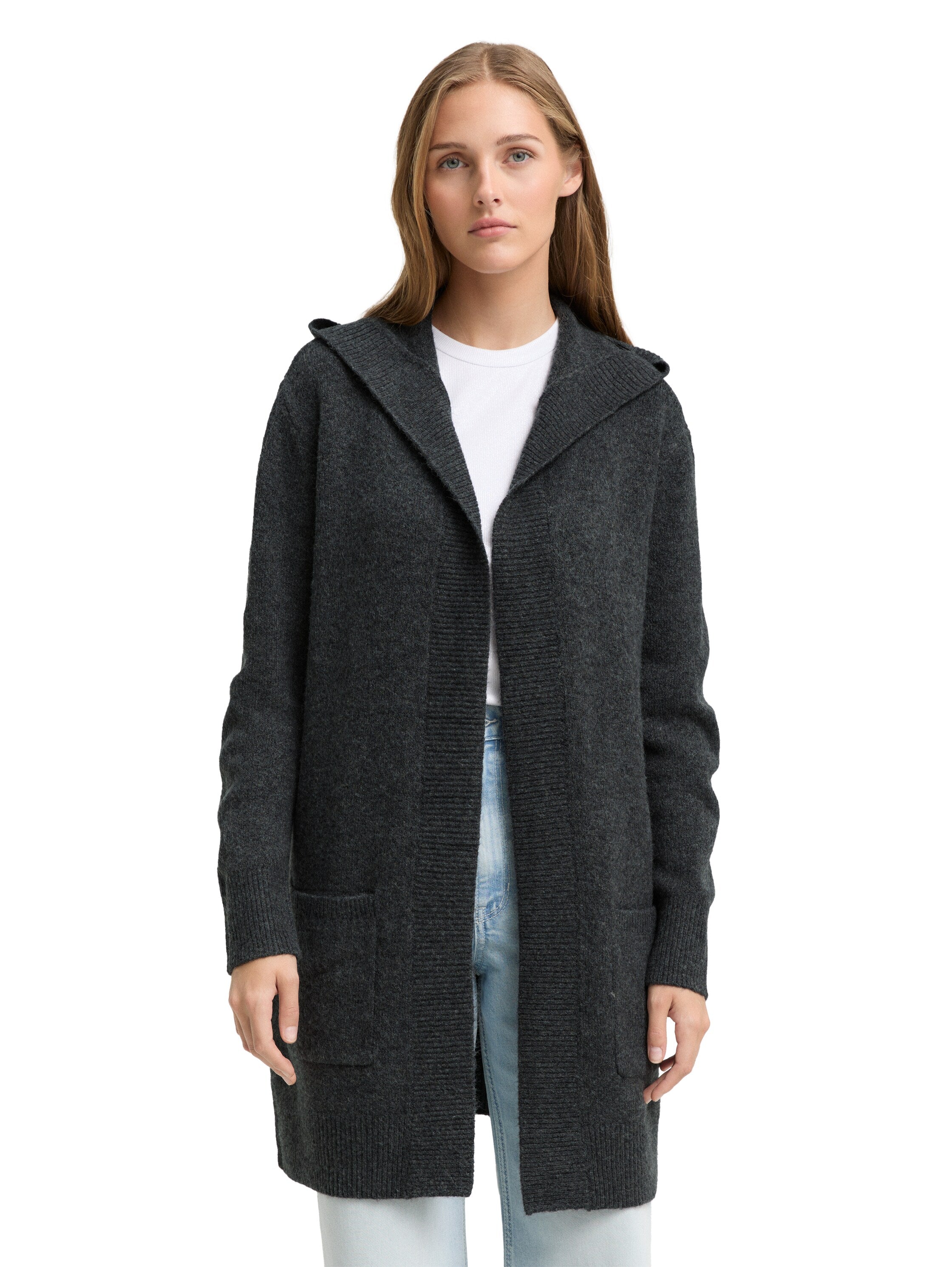 Tom Tailor Dark Grey Melange Cardigan With Hood