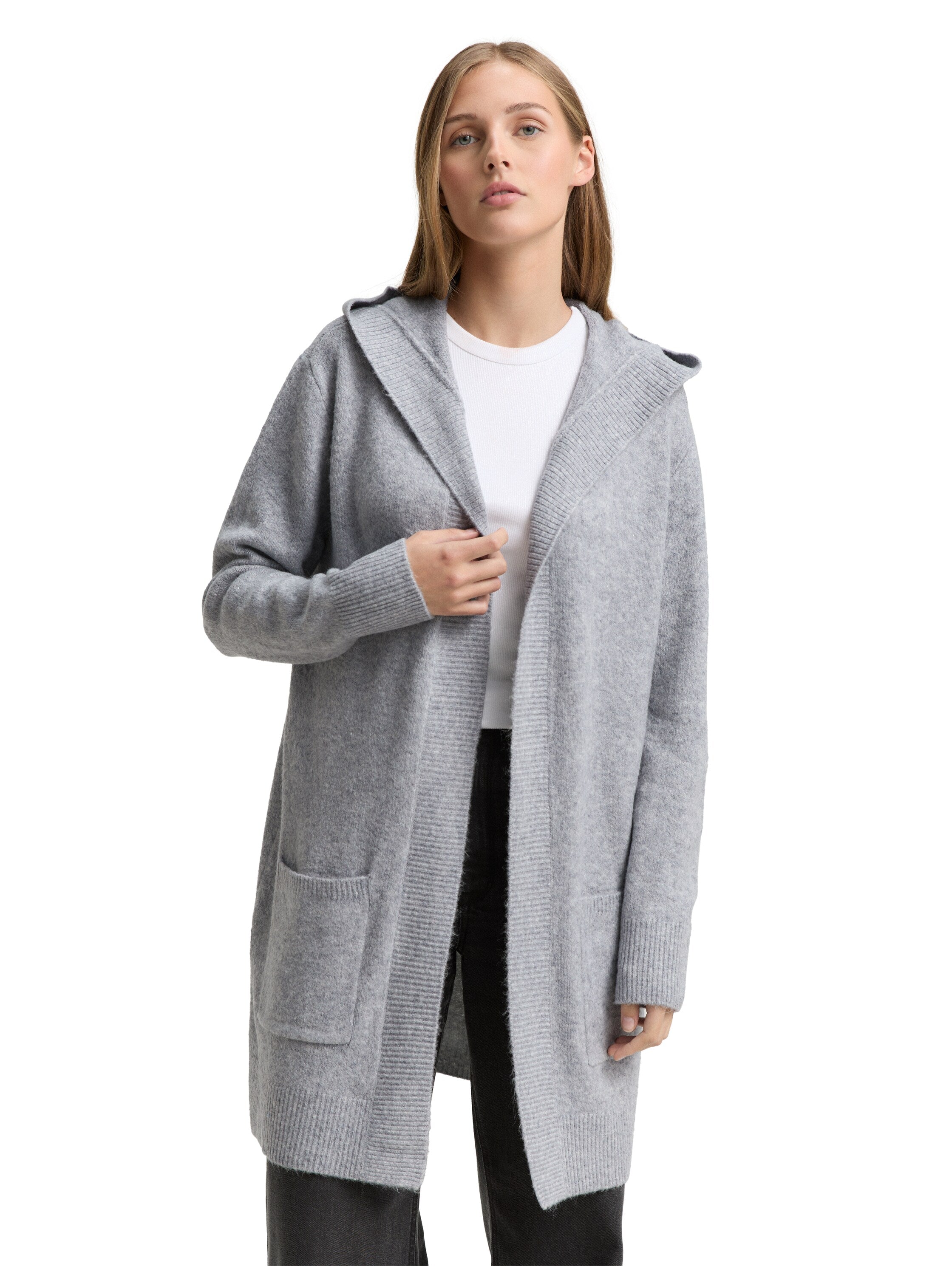Tom Tailor Light Grey Melange Cardigan With Hood