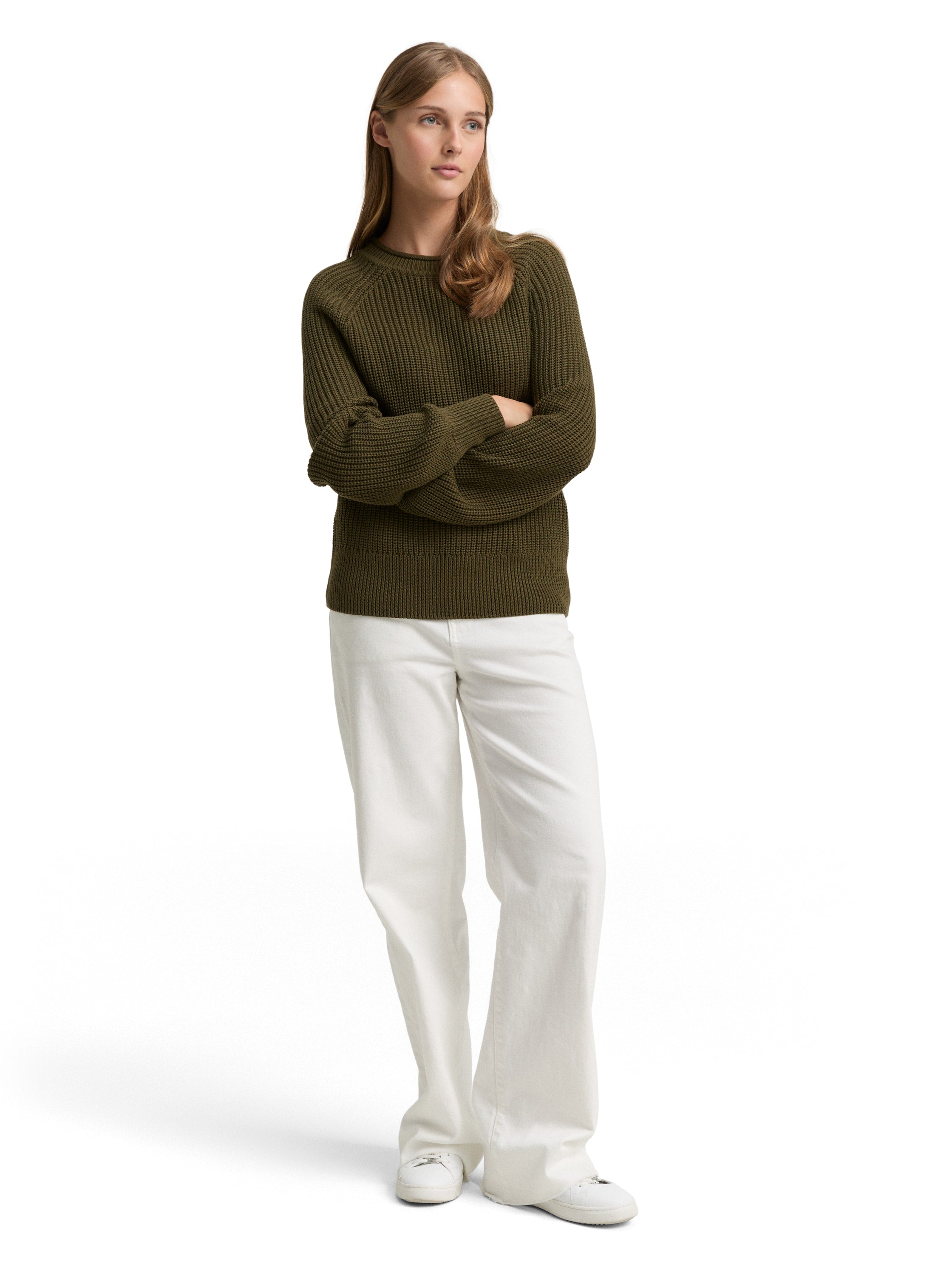 Tom Tailor Knitted Green Stripe Pullover With Slight Ballons Sleeves