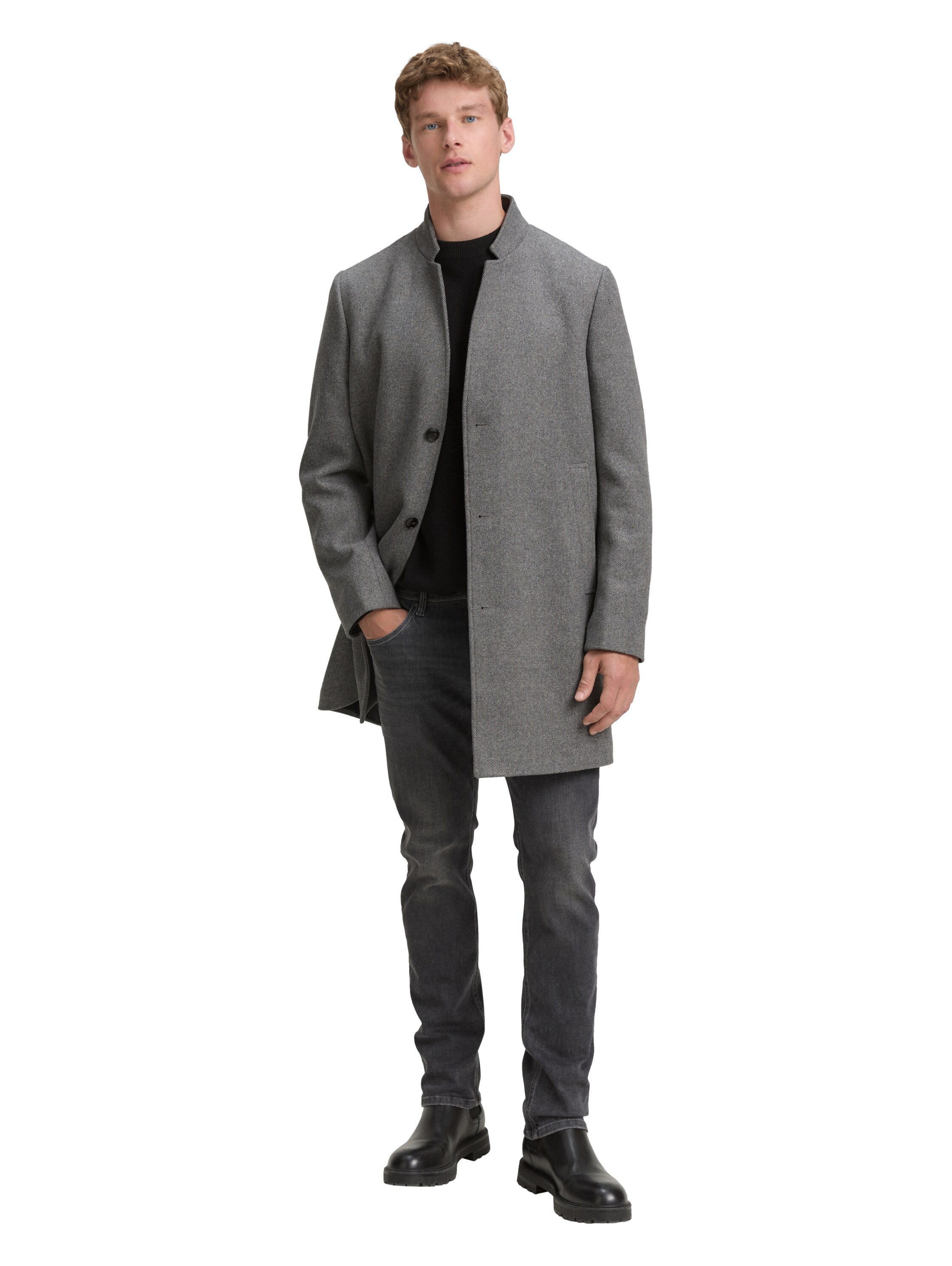 Tom Tailor Wool Grey Coat With Stand Up Collar