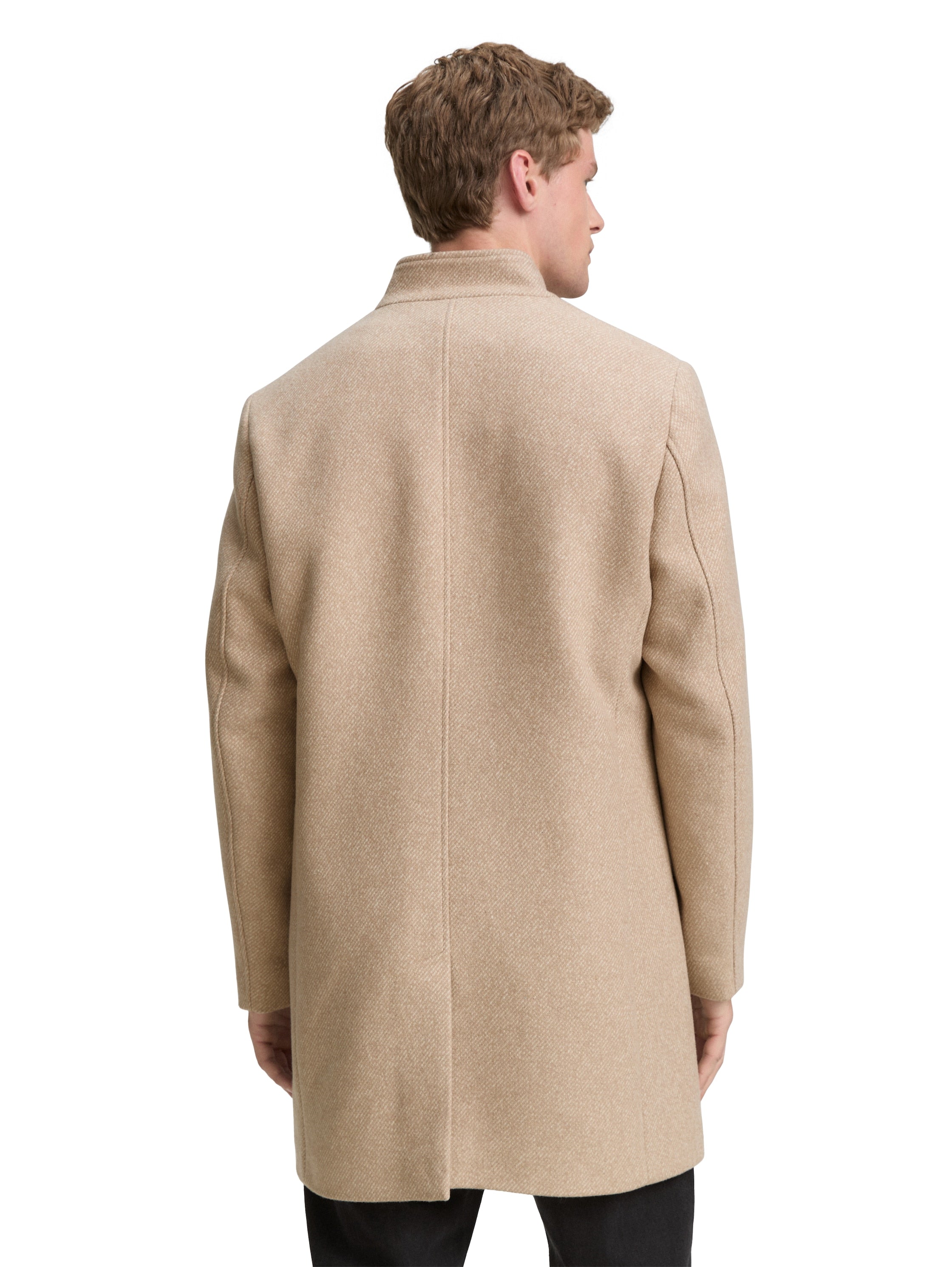 Tom Tailor Wool Beige Coat With Stand Up Collar